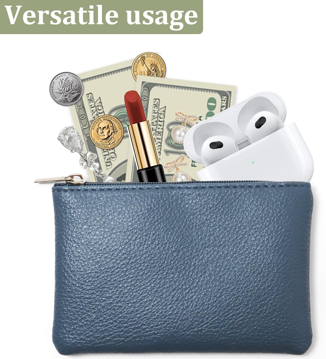 4Pcs Portable PU Leather Zippered Coin Purse Semicircular Rectangle Small Purse Pouch for Women Change Zipper Coin Purse for Credit Card ID Cards Folded Bills Headset Lipstick - Image 5