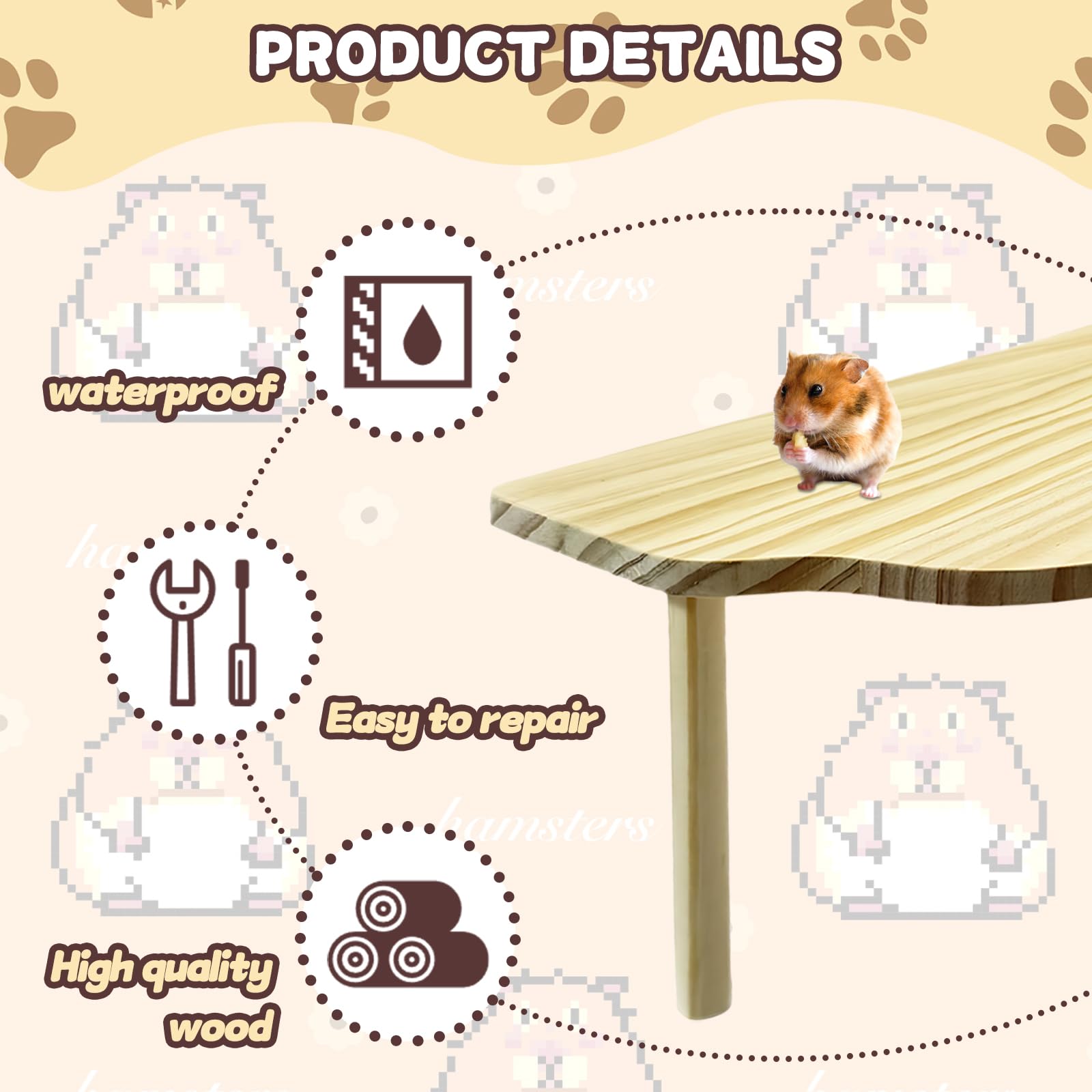 22x22x13cm Wooden Hamster Platform, Hamster Cage Platform for Climbing & Playing, Hamster Accessories for Hamsters Gerbils - Image 3