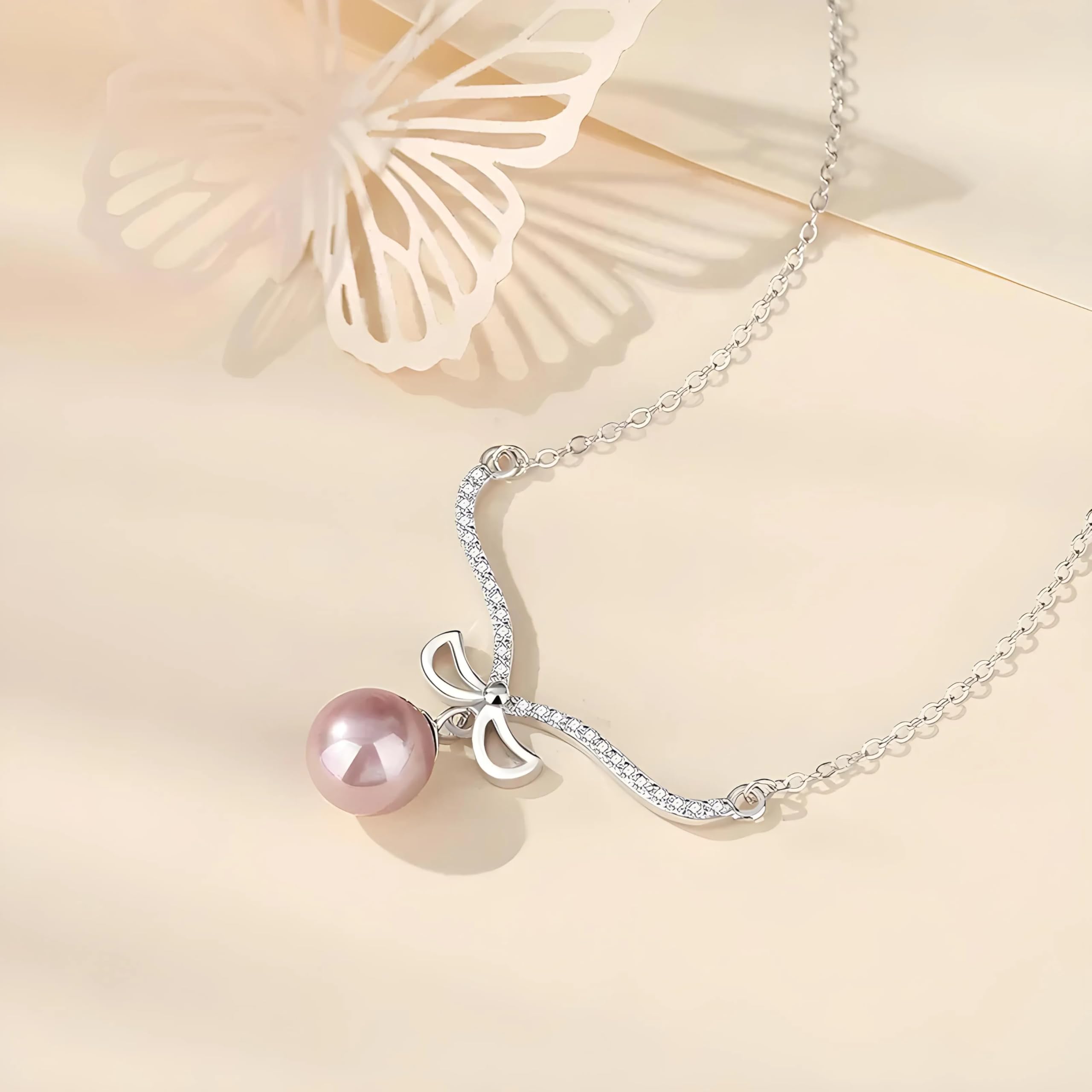 LYGBAOFUL Europejski wisiorek z kokardką S naszyjnik łańcuszek dla kobiet urodziny wesele Jewelry-T130