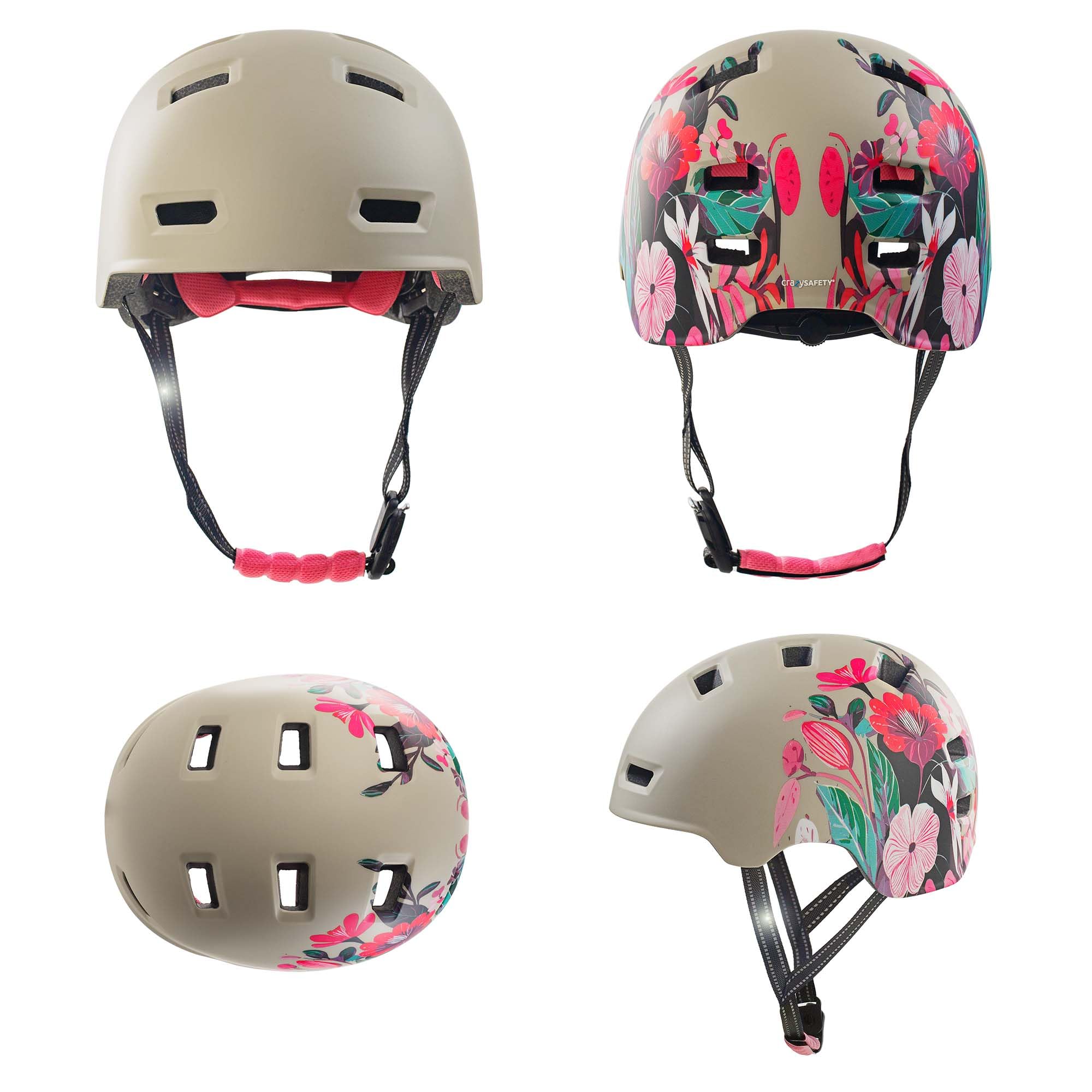 Crazy Safety Rampage Fleur Grise | Casque pour vélo, Skateboard, Rollers et BMX | Casque de vélo pour Hommes, Femmes et Enfants | L (57-61cm) | Casque Ajustable pour skateurs et Cyclistes