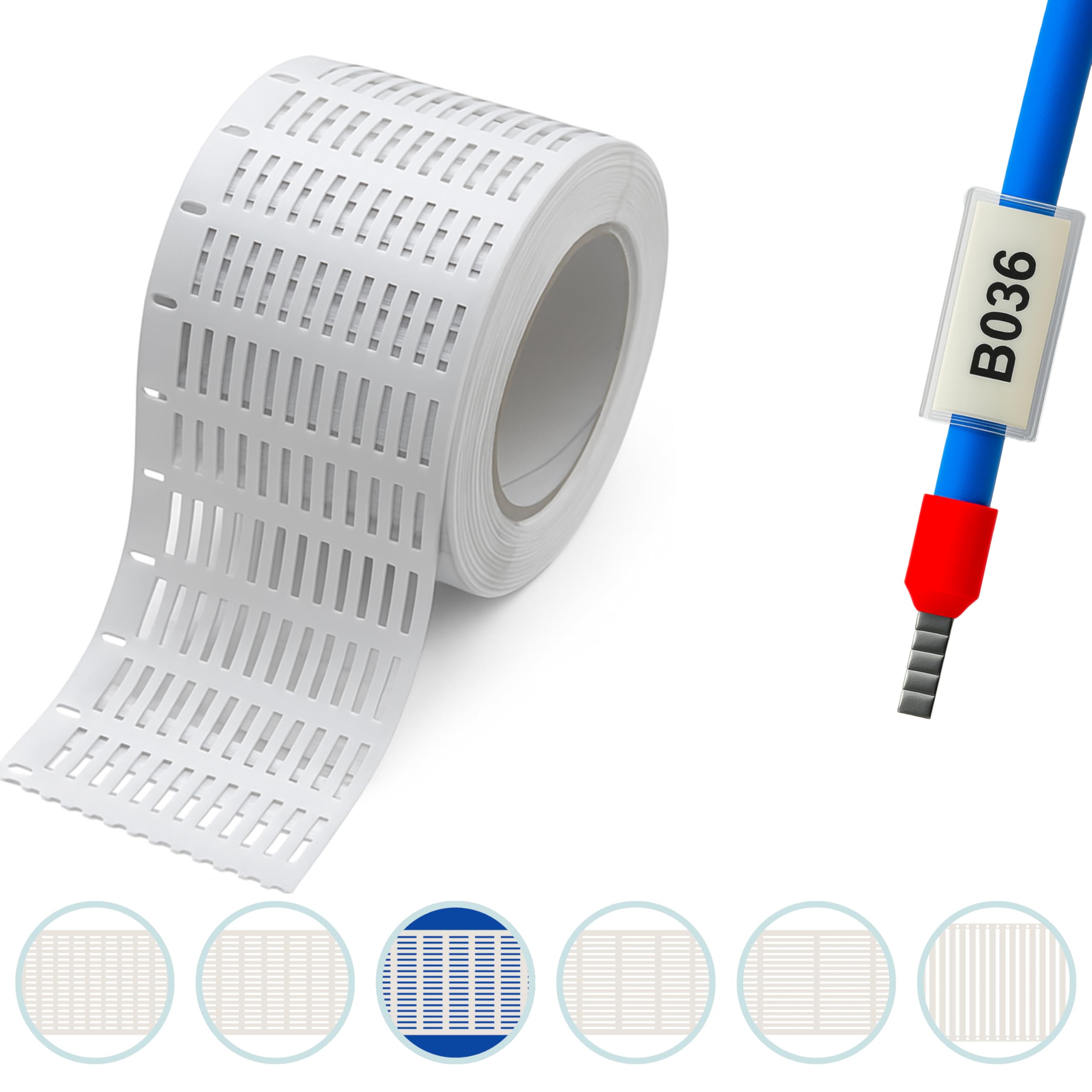 Rotolo FLAT Targhette Segnacavo 4x15 12552 tessere • PVC 0,4 mm • Per Tubetti da 0,5 mm • Compatibile con cod. 44092B Cembre • Bianco