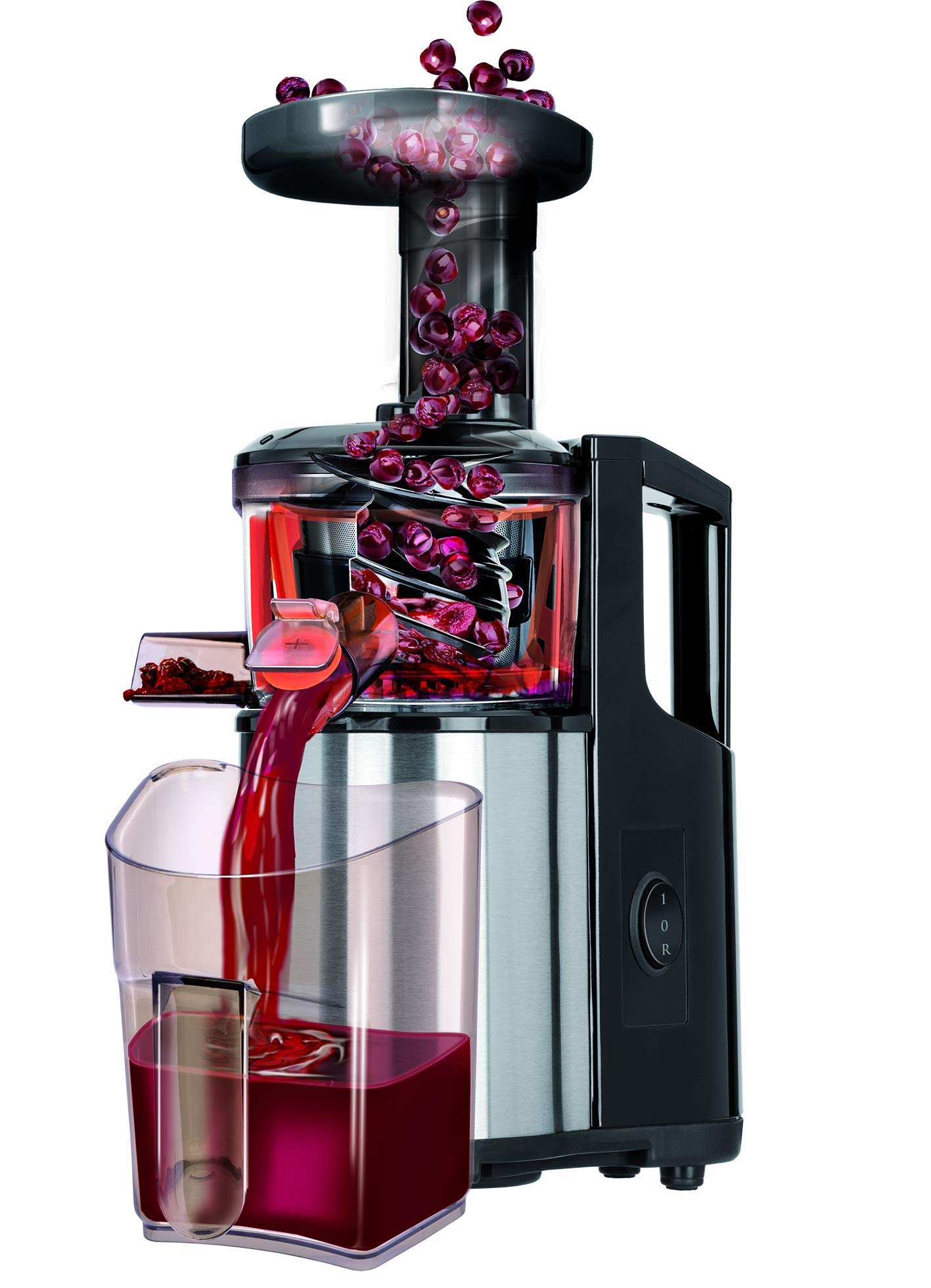 MPM MSO-12M Licuadora prensado en frío para verduras y frutas, baja velocidad 60RPM, Slow Juicer, boca ancha, función inversa, 150W