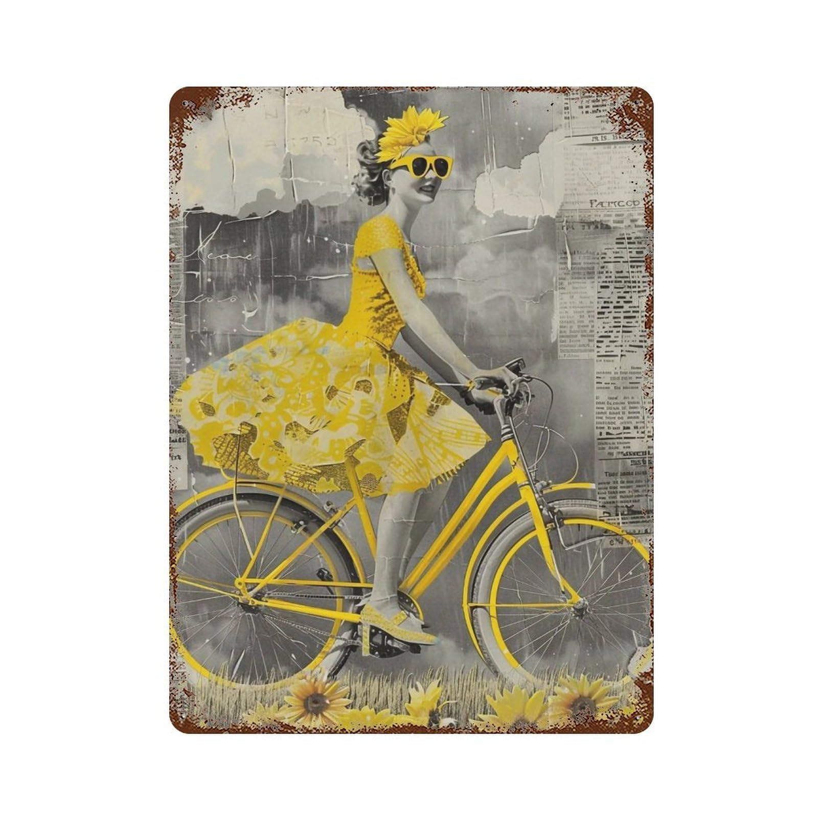 YHGERTKU Sunflower Bicycle Ride 02 Wall Art Retro Iron Vintage Metal Tin Sign Poster Modern Decor for Living Rooms Gift 40x30cm