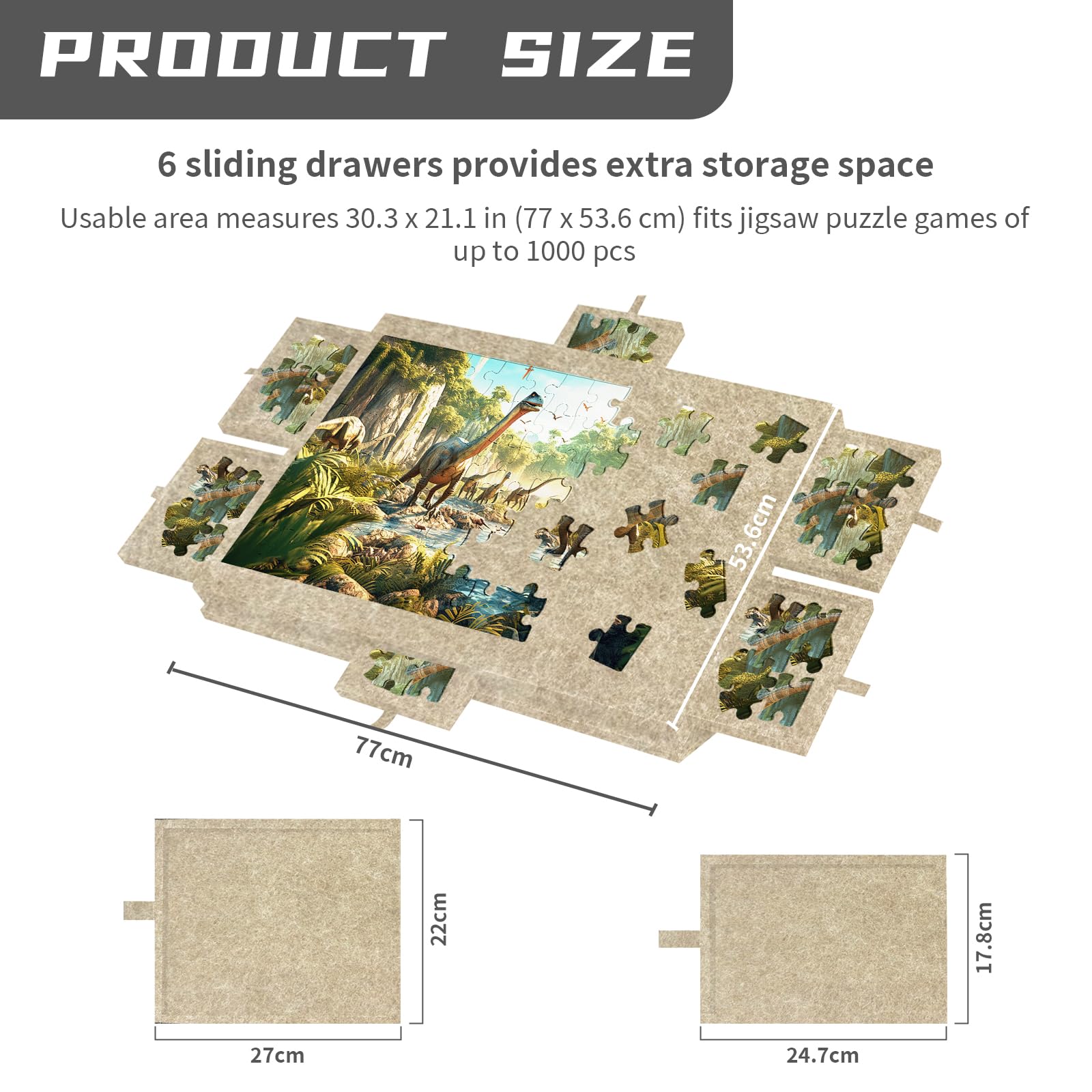Puzzle mesa con 6 cajones, mesa plegable para hasta 1000 piezas, 77 x 53,6 cm, tablero de rompecabezas – Clasificador y organizador de puzles