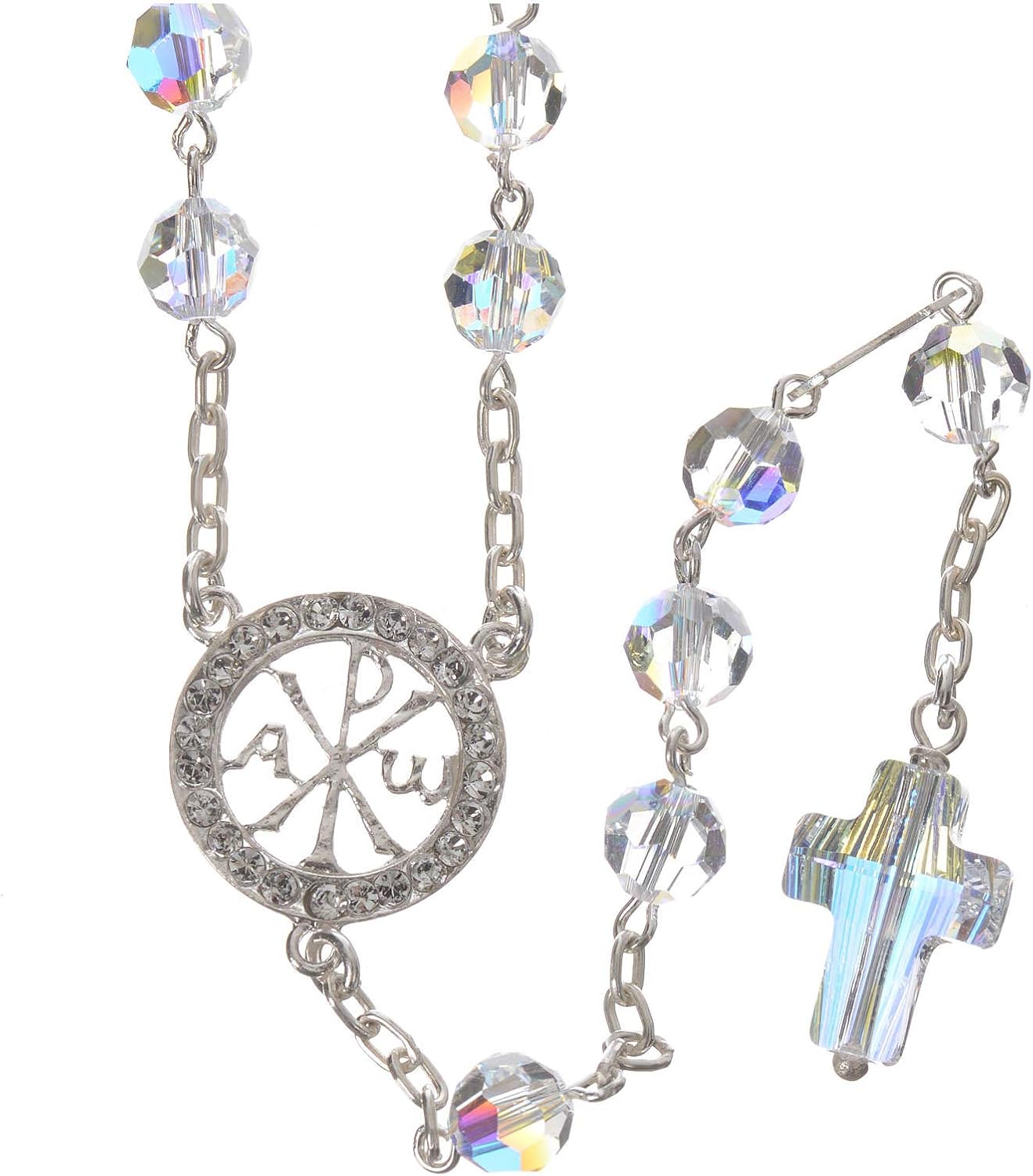 Rosary Beads in 925 Silver and Strass, 6mm Pax Symbol Medal