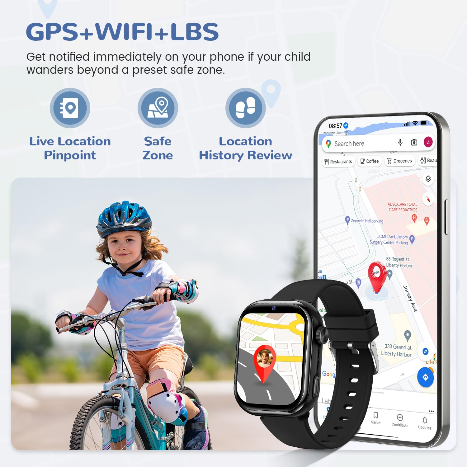 AIMIUVEI 4G Smartwatch Bambini, 1,83''HD Orologio Smartwatch Bambini con GPS e Chiamate, Batteria da 800 mAh, Videochiamate, Chat Vocale, WiFi/LBS/SOS/SMS, modalità Classe, Contapassi, Sveglia (Nero)