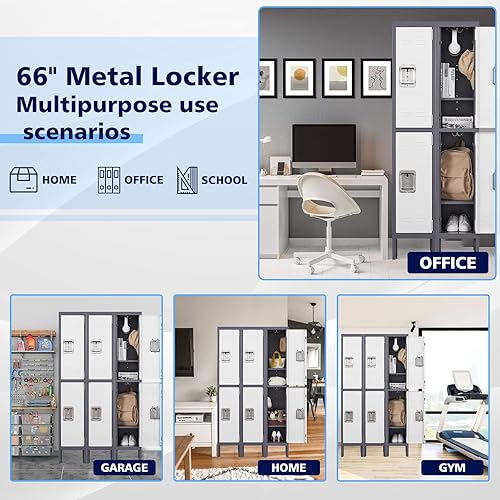 Vista 70 de Letaya Armario de almacenamiento, gabinete de metal de 66 pulgadas para empleados, 3 puertas, con cerradura para escuela, gimnasio, hogar, oficina