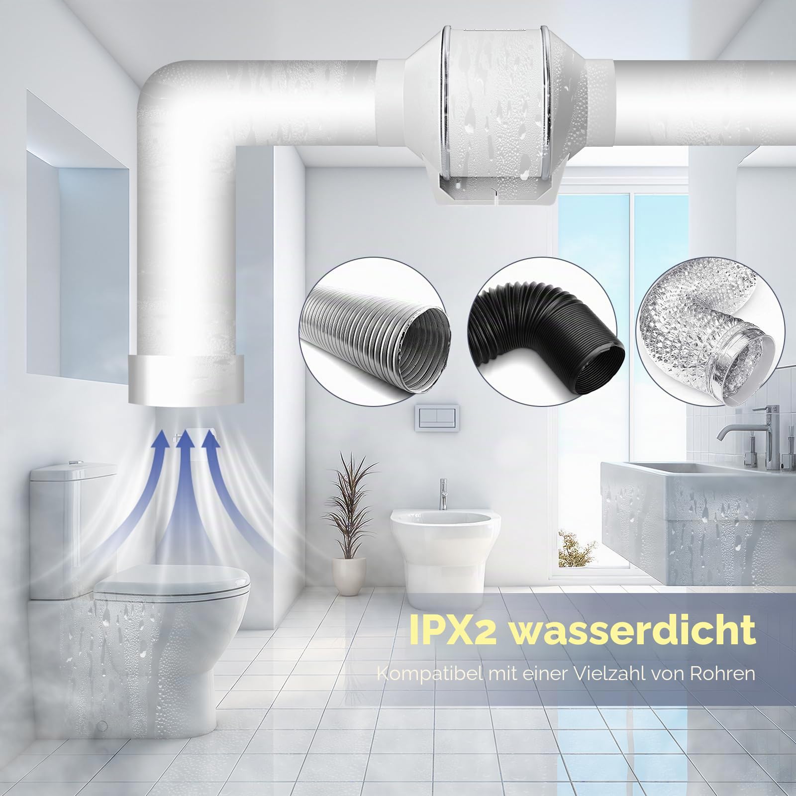 4-Zoll-Kanalventilator, Inline-Lüfter mit 310 m³/h Luftstrom, variable Geschwindigkeitsregelung geräuscharm Luftventilator für Kanalentlüftung im Badezimmer in der Küche 100 mm Abluftventilator
