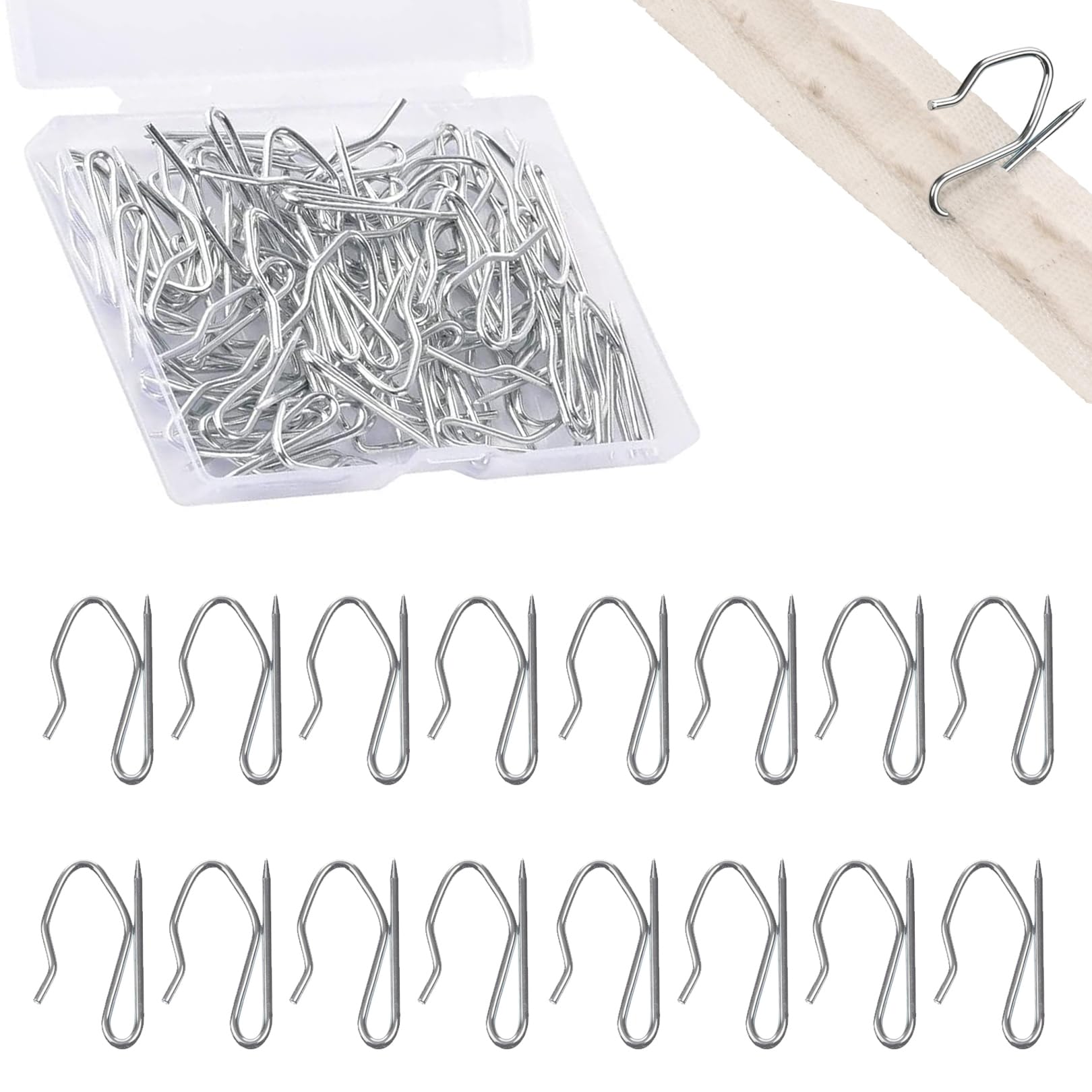 50Pcs Heavy Duty Zinc Metal Drapery Pin,Stainless Steel for Track Curtain Pin,Curtain Pin Hooks For easy to setup existing or brand new curtain, door curtains, shower curtains ect(Silver)