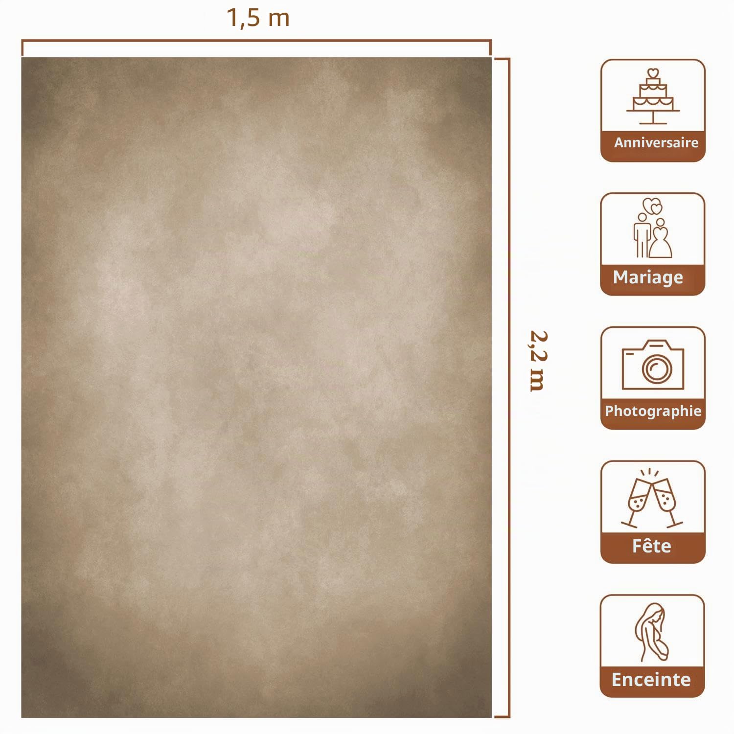 Kate 5x7ft/1.5x2.2m Light Brown Photo Toile de Fond Microfibre réutiliser Abstrait pour Studio de Photographie