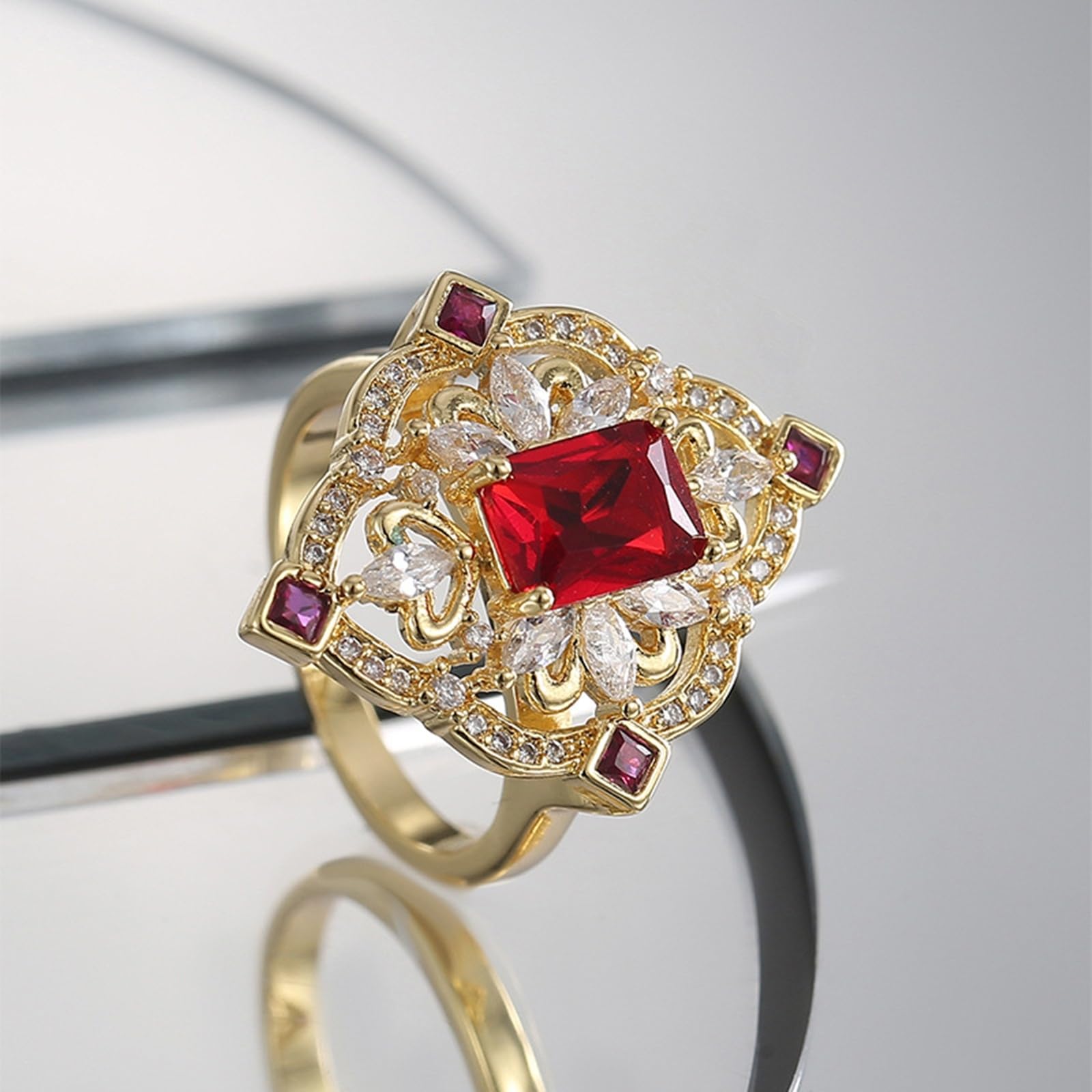 Anello di fidanzamento in oro giallo 9 K/14 K/18 carati con rubino coltivato da laboratorio da 1 ct