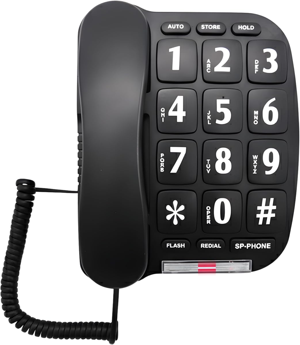 Landline Phones for Home with Large Buttons | Big Button Corded Phone with HI/LO Volume, Flashing Ringer Light, Speakerphone, 10 Two-Touch Speed Dial Memories, Tabletop or Wall Mount by Ken-Tech