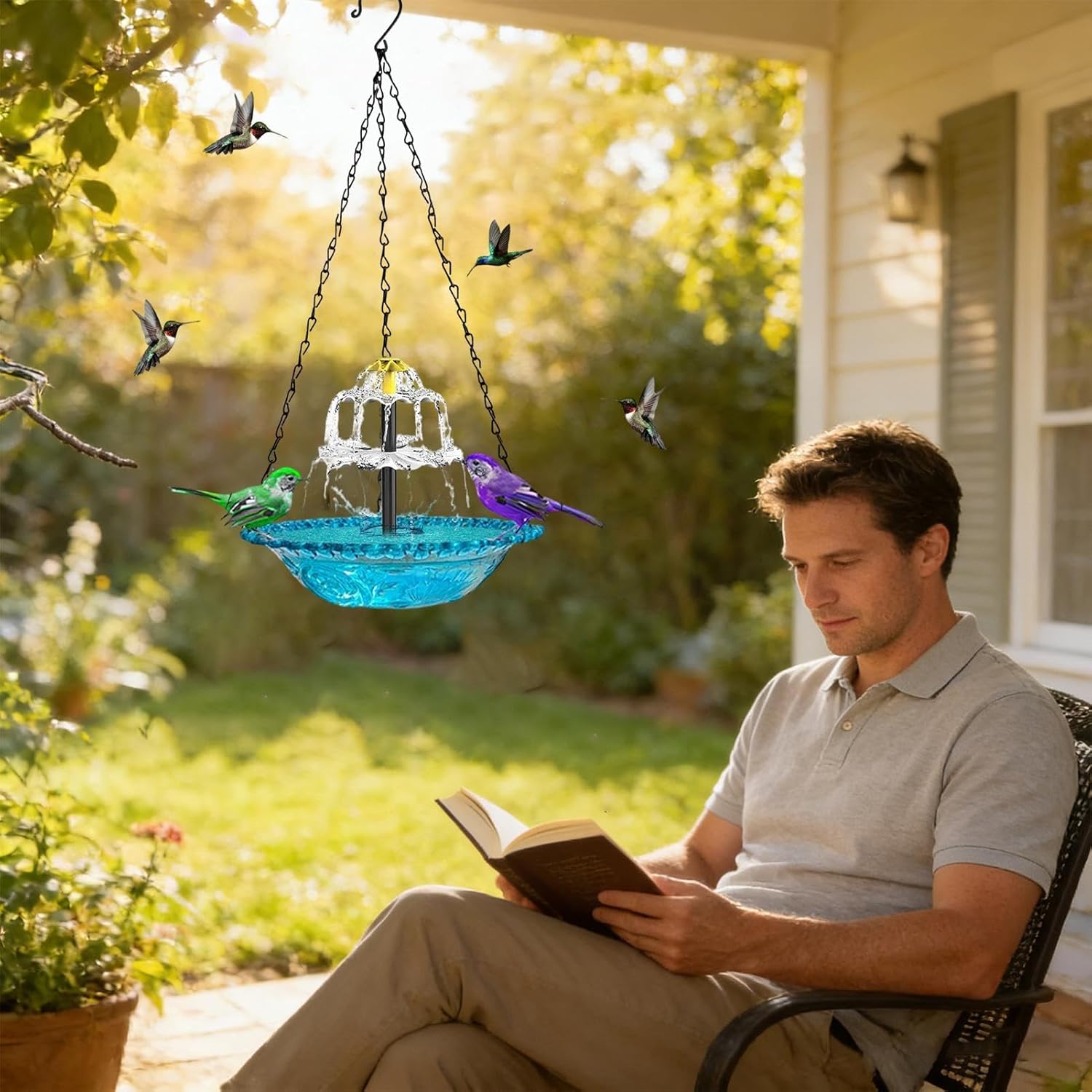 Solar Powered Bird Bath | Garden Water Fountain Birdbath,Backyard Birdbath Attracts Wild Birds - for Outdoor Garden Yard Backyard Patio