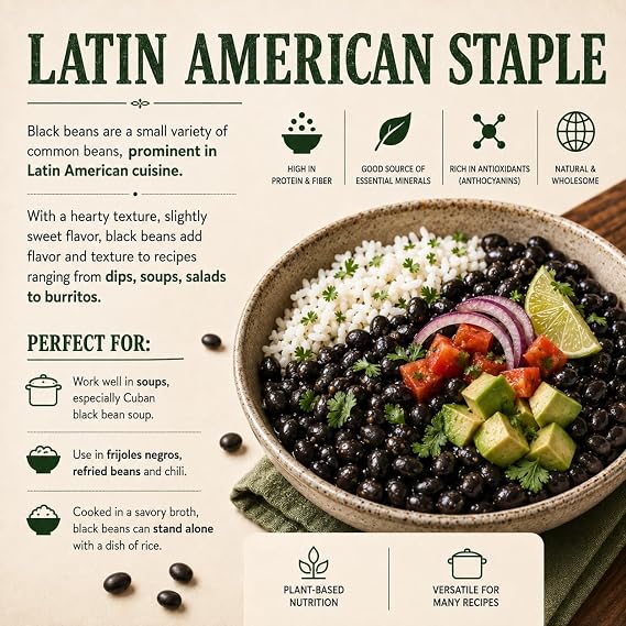 Black Beans, 25 lb Dried Black Turtle Beans for Cuban, Mexican & Latin Cooking High Protein Bulk Foodservice Beans