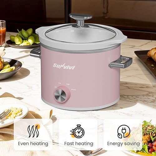 Miniatura 3 de Sunvivi Olla de cocción lenta de 2 cuartos de galón, pequeña olla de cocción lenta con olla de cerámica extraíble, calentador de alimentos con 3
