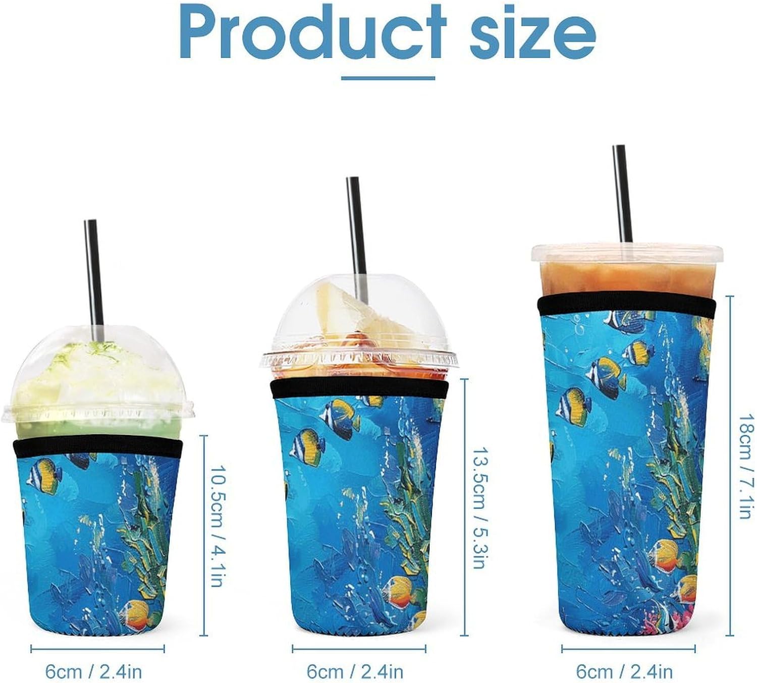 3 Pack Neoprene Cup Sleeves, Stretchy Reusable Drink Cup Cover Universal