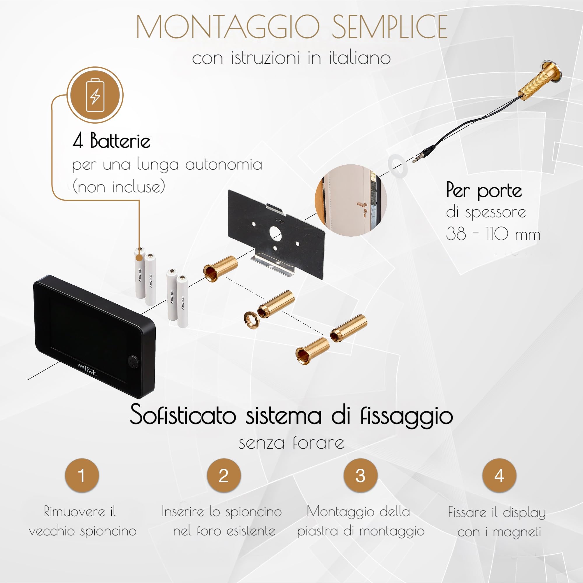 DoorCAM DC2 PLUS spioncino digitale elettronico per porta, telecamera 38mm a 110mm, Solo movimento