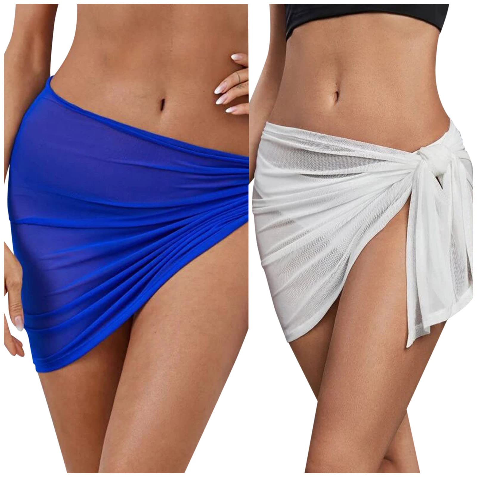 2 Pieces Women Beach Sarongs Sheer Cover Ups Mesh Bikini Wrap Skirt for Swimwear Lace Swim Cover up