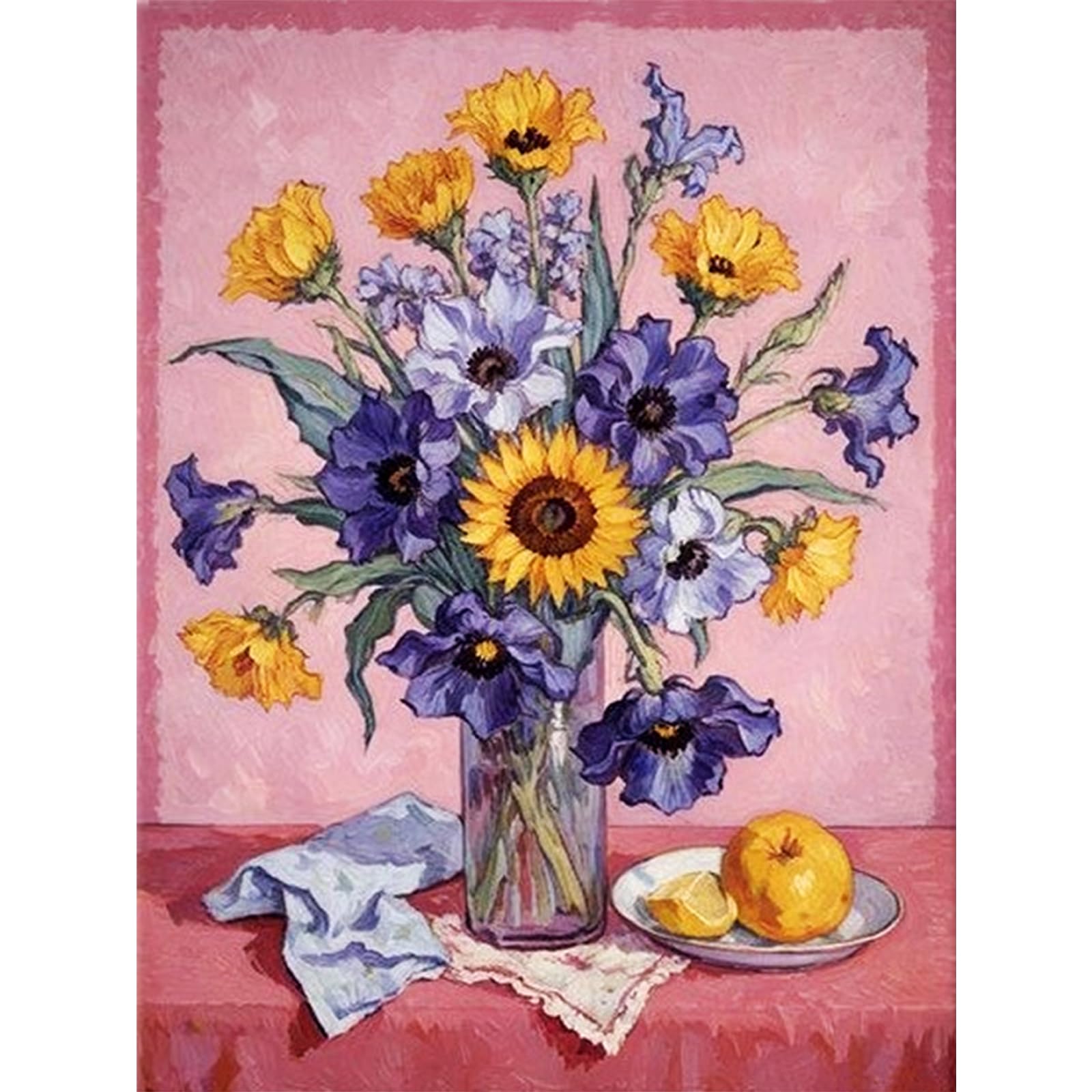 DIY Sunflower Iris Vase Paint by Numbers Kits Drawing Paintwork on Canvas 11.81x15.74inch with Frame 18Color 5ml Canvas Oil Painting Number Painting for Beginners Adults Gift Home Wall Decor