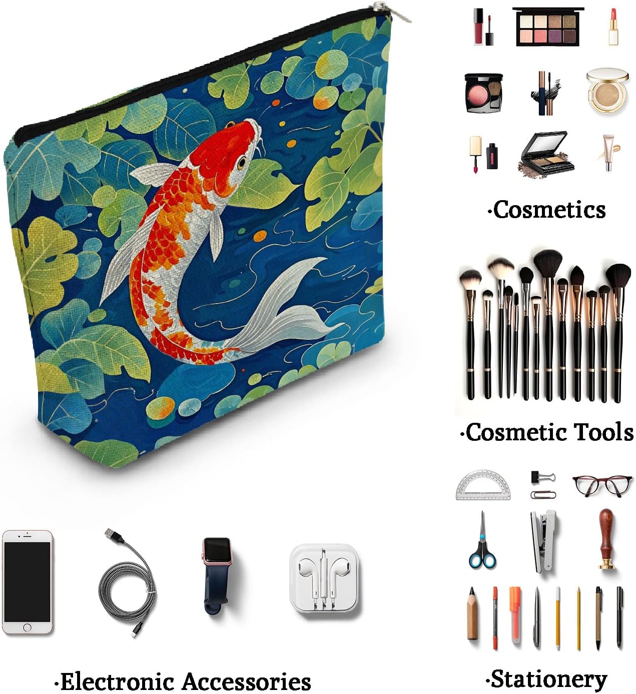 Koi Fish Print Canvas Cosmetic Bag image 2