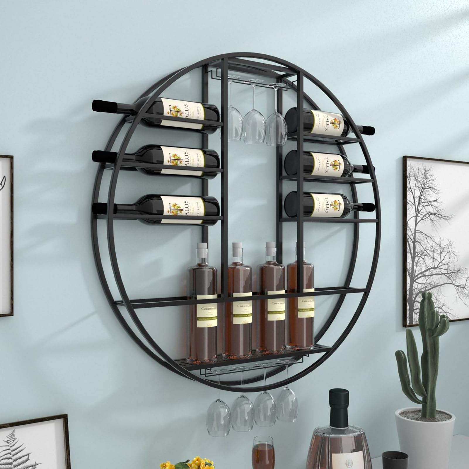 35 Zoll rundes Metall-Bierregal für Bars und Kneipen, Wandmontage, Flaschenhalter im Industrie-Stil, schwarzes Finish, perfekt für Bieraufbewahrung und Präsentation, platzsparendes Design