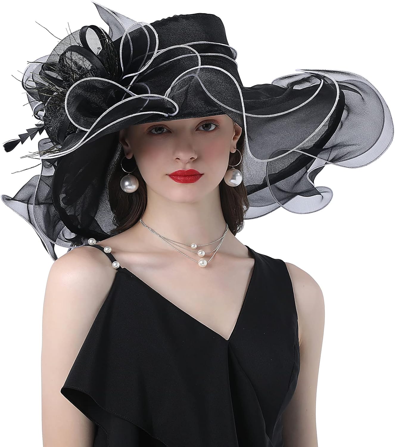 Women Derby Church Organza Flower Wedding Tea Party Fascinator Wide Brim Sun Hat