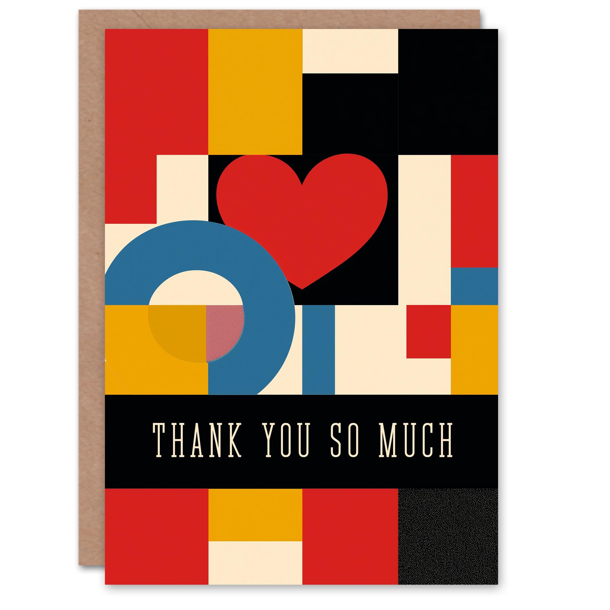 Artery8 Thank You Card Love Heart Bold Geometric De Stijl Design For Her Gran Sister Niece Daughter Wife Woman Greeting Card