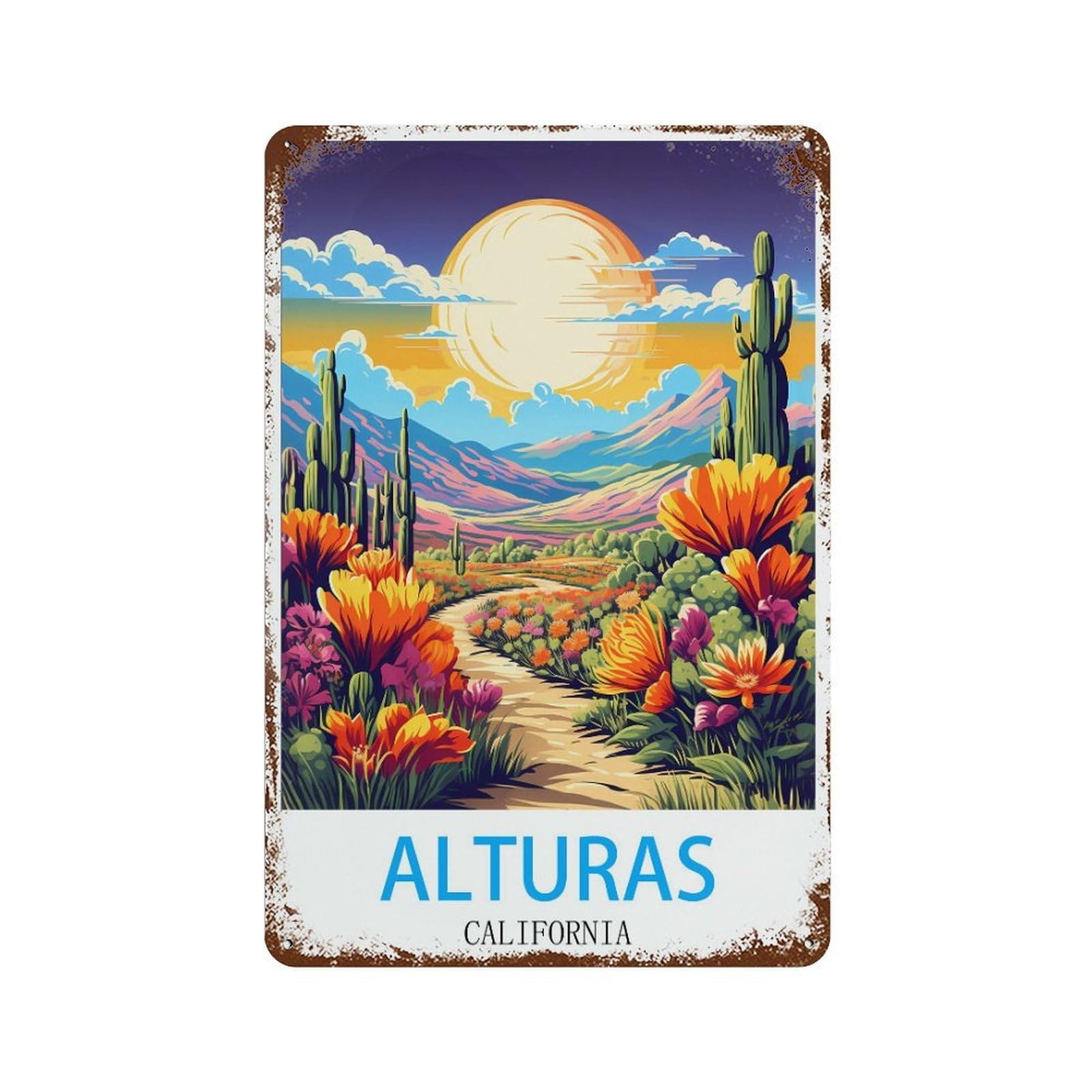 California Retro Design Tin Painting Vintage Tin Sign 08x12inch(20x30cm) Wall Art for Home Office Bedroom Living Room Cafes Wall Decor