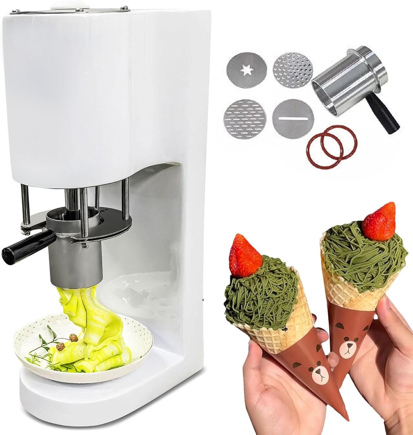 Macchina per Gelato a Spaghetti, Pressa per Gelato a Spaghetti, 4 Stampi Intercambiabili, Avvio Con Un Solo Tocco, Facile Da Pulire, Design Salvaspazio, Macchina per Dessert Soft Serve per Negozi(B)