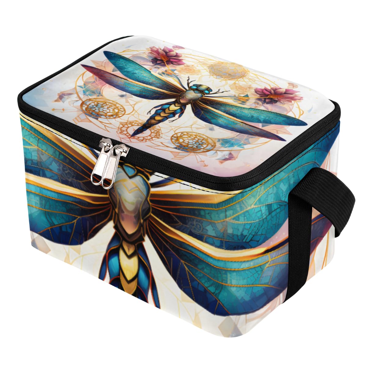 GzLeyigou Lunch Bags for Women Men 9 Cans,Dragonfly Hot & Cold Food Delivery Bag Insulated Grocery Bag Insulated Lunch Box Ethnic Cooler Bag for Office Work Picnic Beach