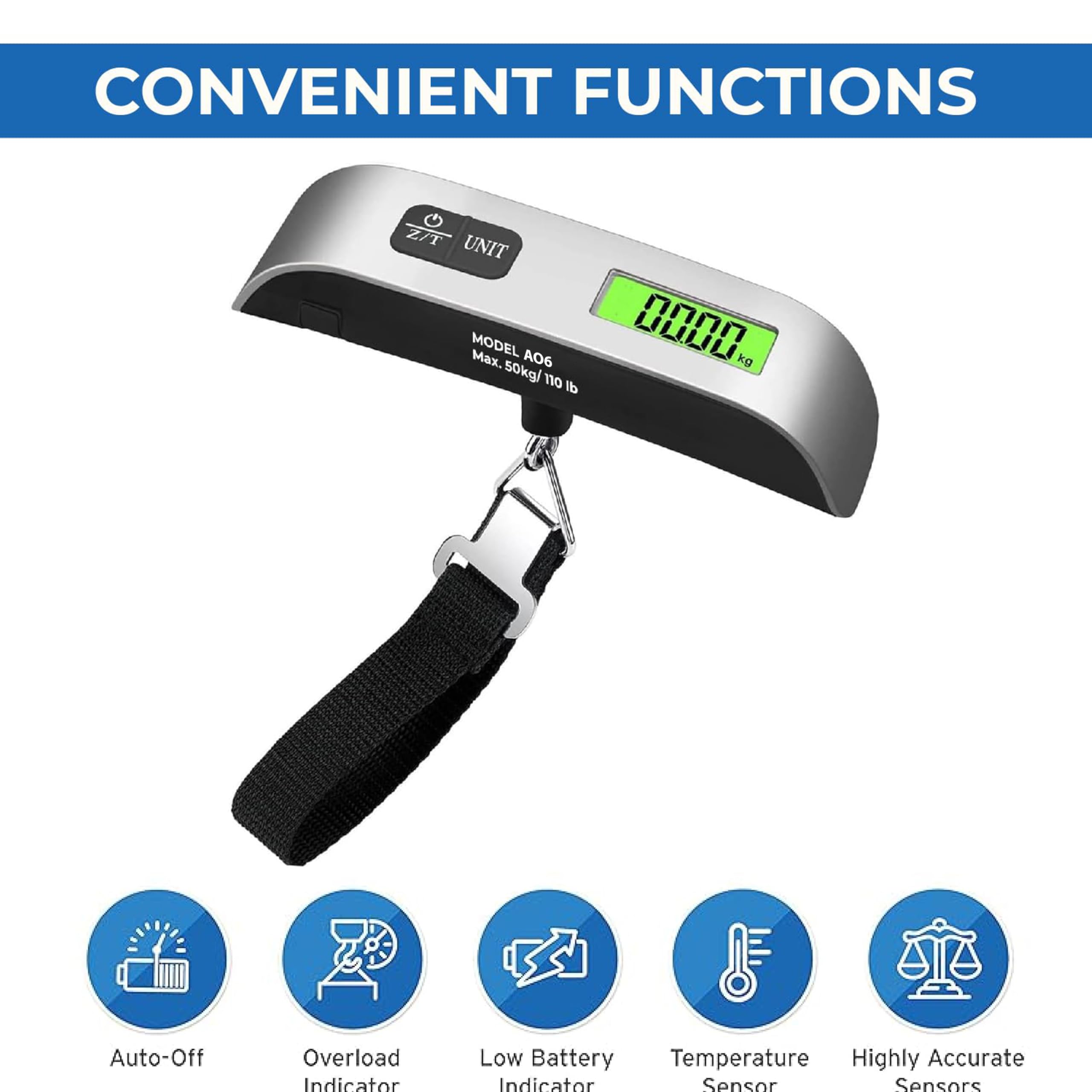 Luggage Scale, Digital Portable Handheld Suitcase, Travel Hanging Baggage with Backlit LCD Display, 50kg/110Pounds 1