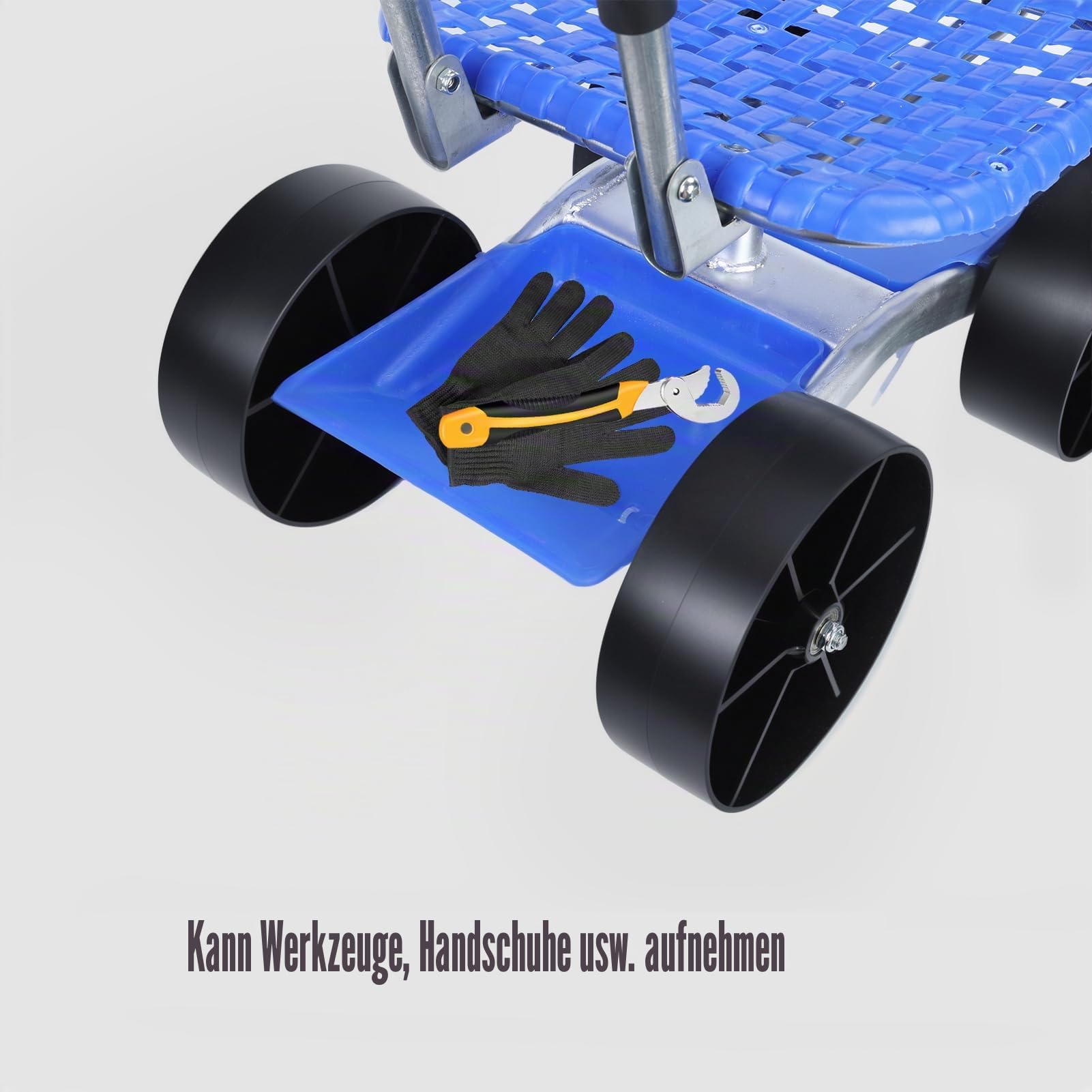 Gartenhocker mit Rollen, Rollsitz für Gartenarbeit, höhenverstellbar, 360° drehbarer, rollbarer Gartensitz mit Ablage, mobiler Arbeitshocker für Haushalt und Garten