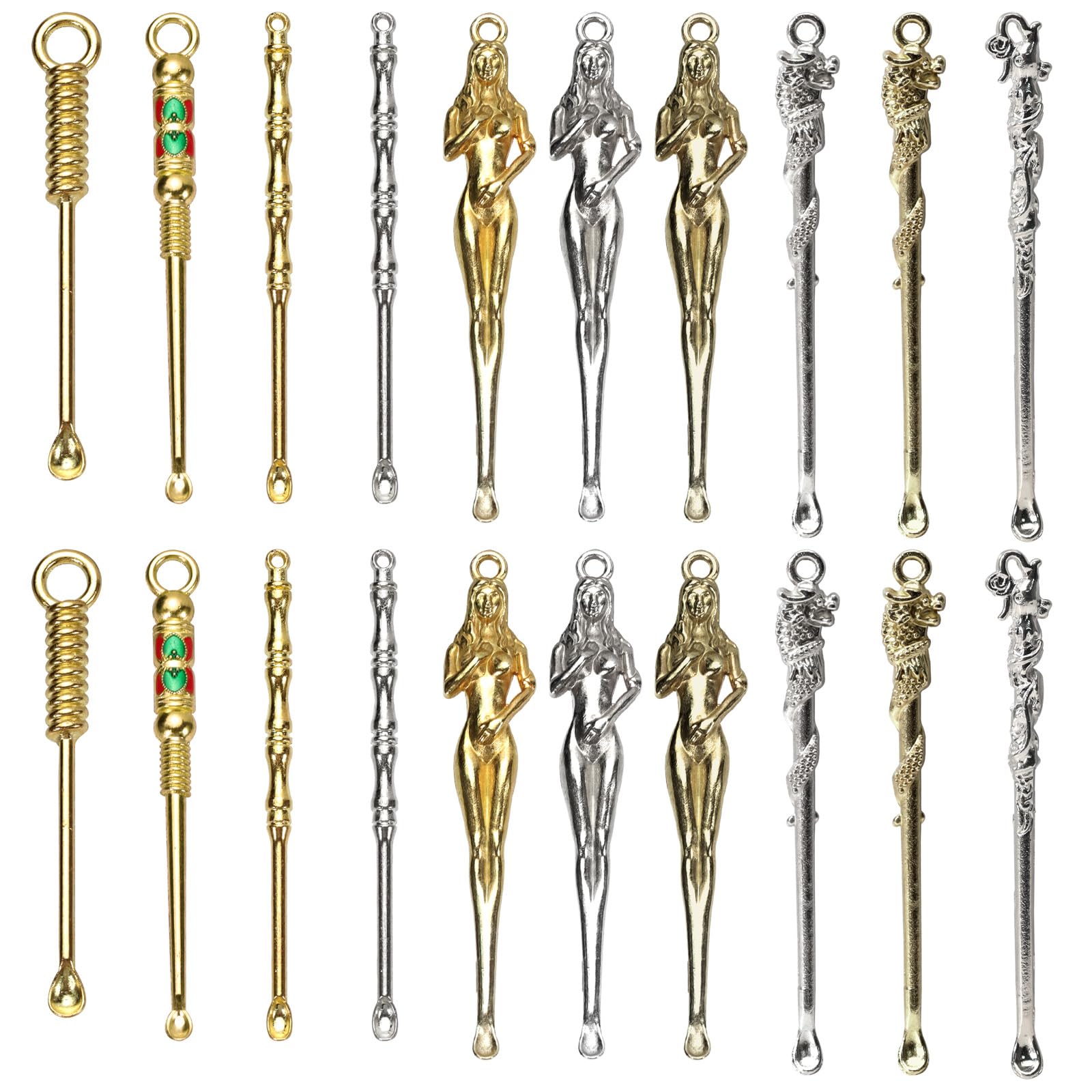 Jinzhenhong 20Pcs Tiny Snuff Spoon, Mini Retro Tiny Spoons for Powder, Mini Spoon Keychain for Necklace (20)