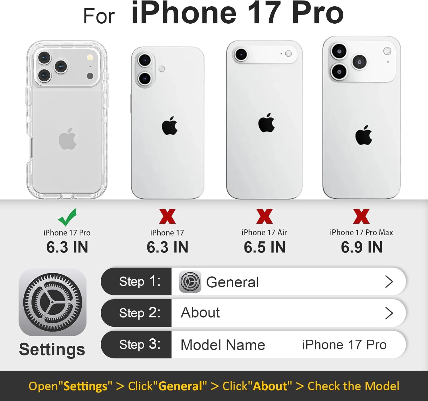 for iPhone 17 Pro Case, Heavy Duty Shockproof Protection Phone Cases, Anti-Drop, Dual Layer Transparent Protective Cover Compatible with iPhone 17 Pro, 6.3 inch, Crystal Clear - Image 2