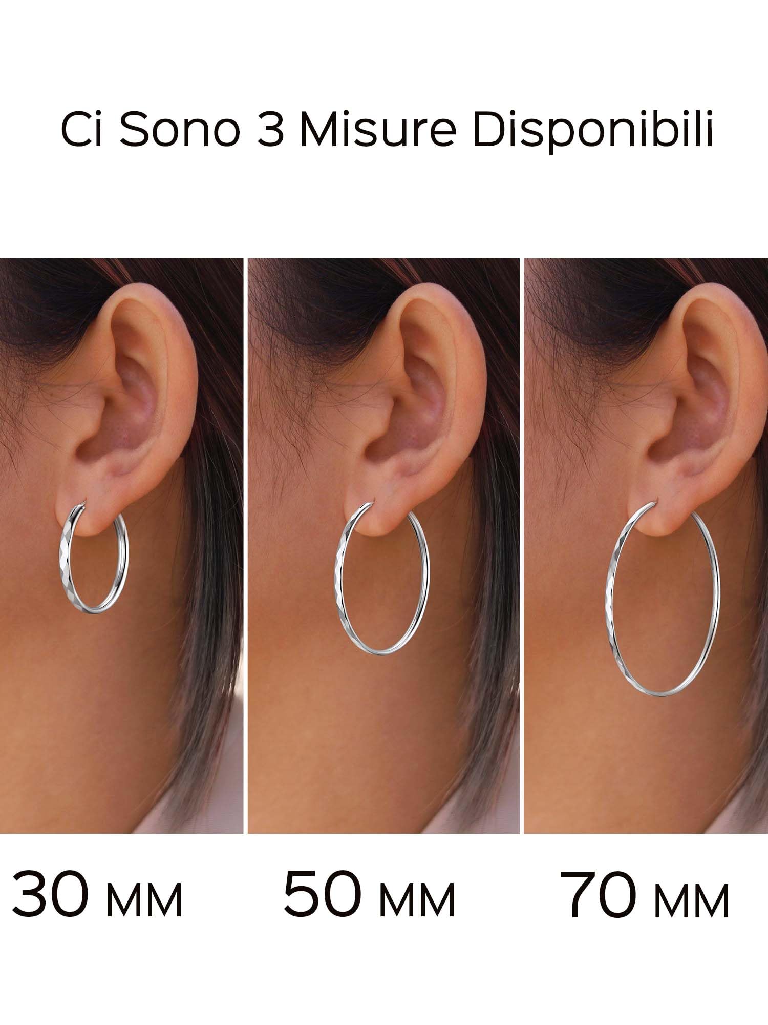 ChicSilver Orecchini Donna Argento 925 in Oro Bianco, 3mm Orecchini Cerchio Argento/Oro con Misura 30mm/50mm/70mm, Orecchino Grande Anallergico Donna Ragazza, Idee Regalo
