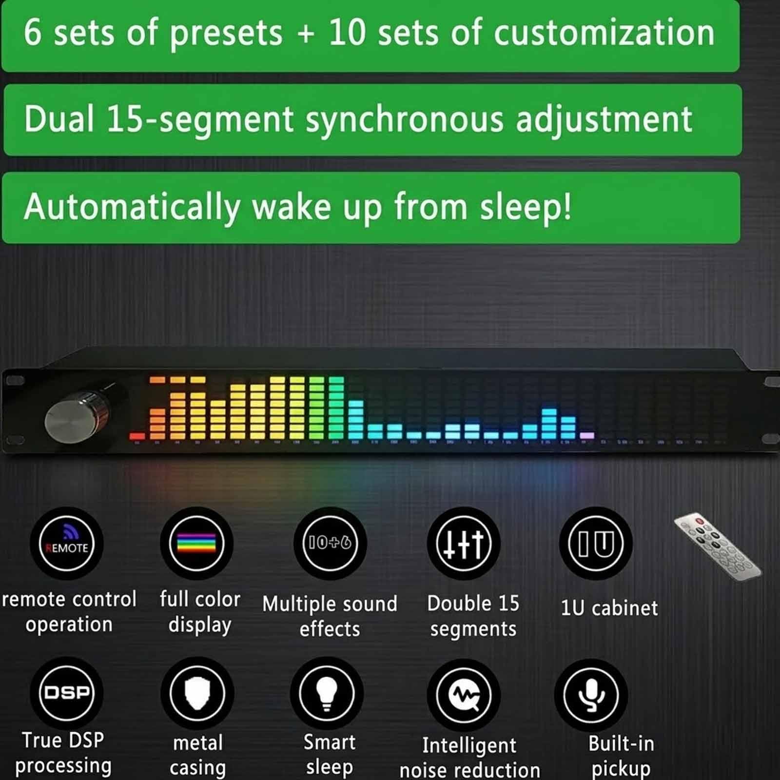 Égaliseur Graphique Stéréo 15 Bandes À Deux Canaux, Analyseur De Spectre Musical Led 31 Bandes Avec Gain ±30 Db, Compatible Avec 10 Effets Sonores Préréglés, Idéal Pour La Scène, Le Karaoké, Les