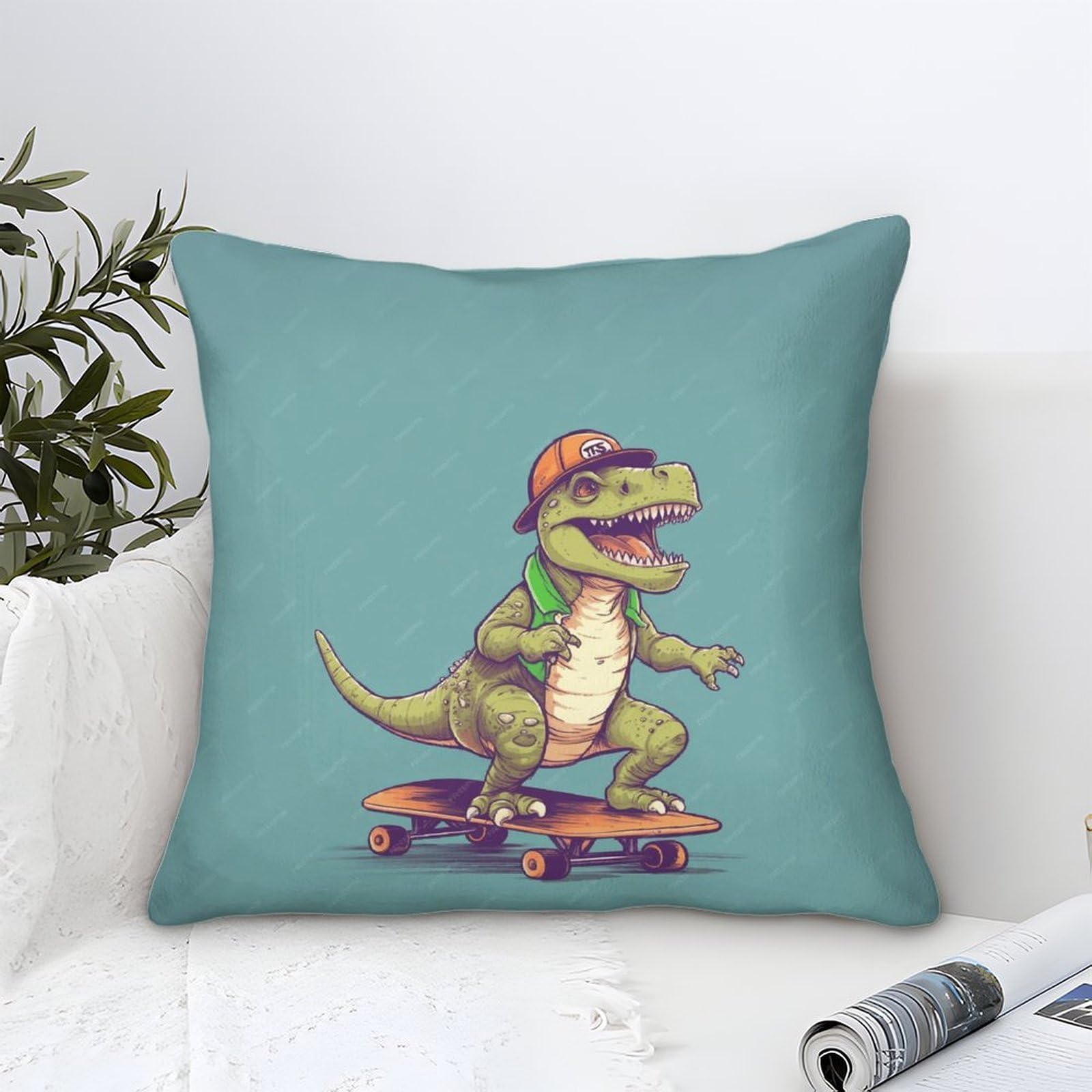 XiaopangXY Decorative Microfiber 45x45cm Cushion Covers 45x45cm, Rectangular Dinosaur Skate Club Throw Pillow Covers for Garden Patio Living Room Couch Sofa