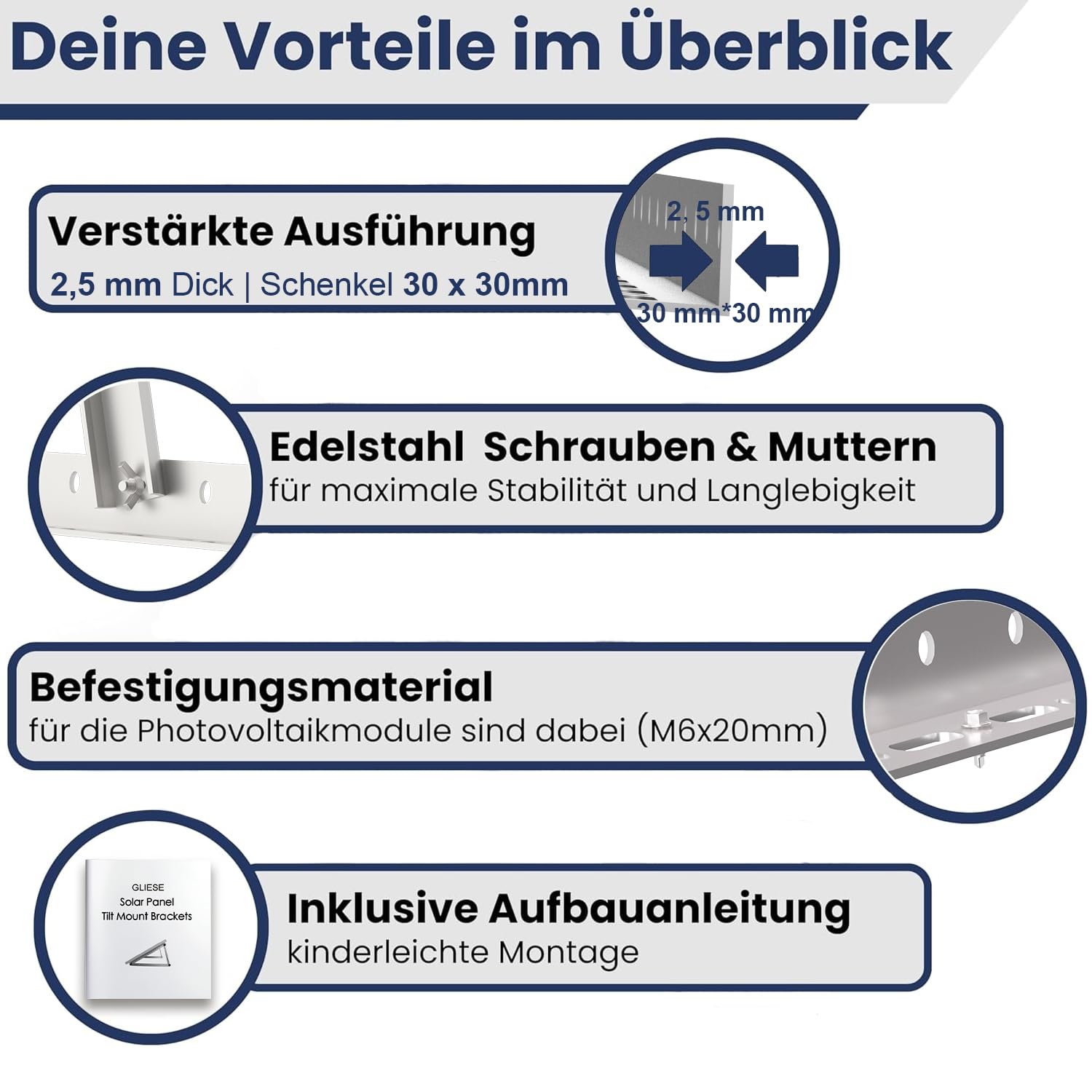 GLIESE Solarmodul Halterung 114 cm (2er-Set),Solarpanel Halterung,Balkonkraftwerk Halterung,Verstellbarer Winkel Von 0° bis 90°,Aluminium Halterungen Flachdach für 100 W-600 W, 0% MwSt.