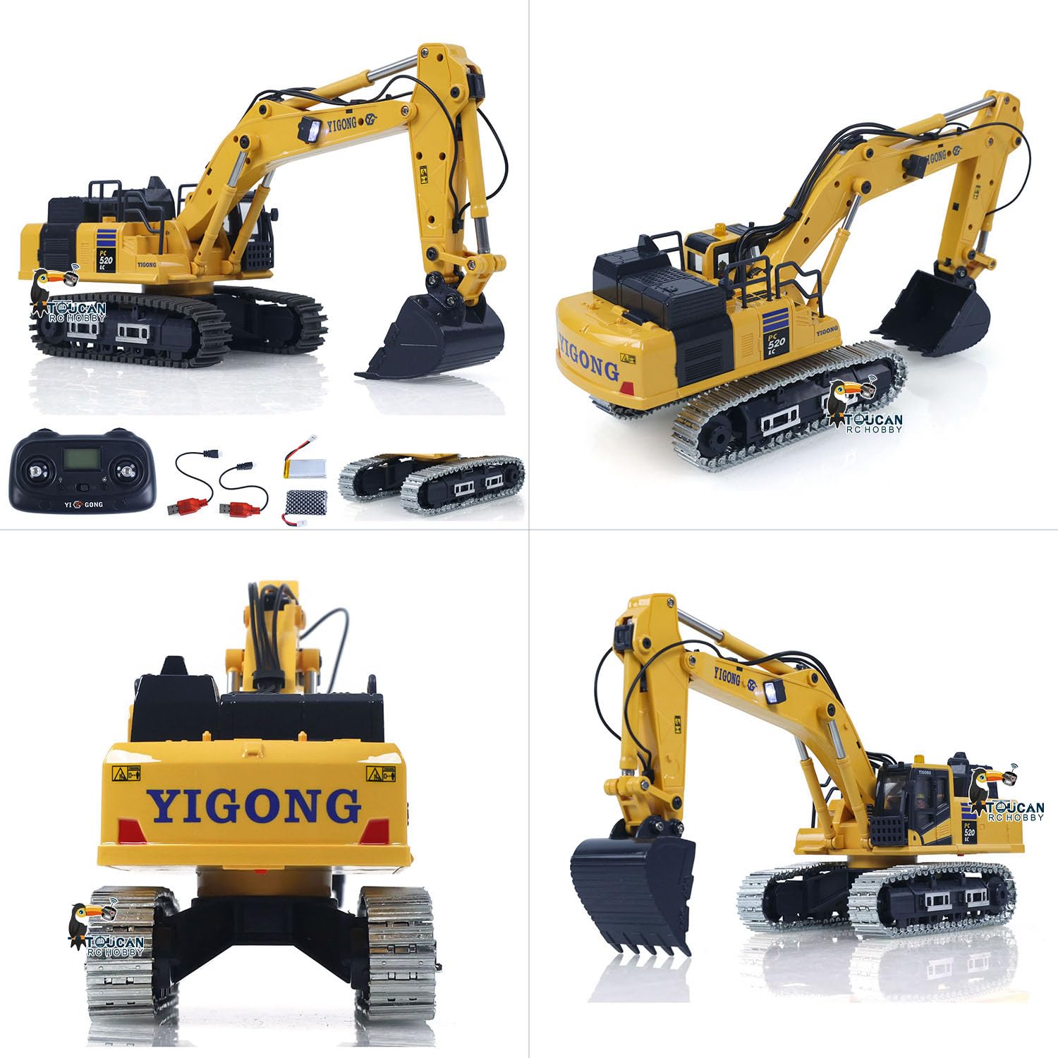 TOUCAN RC HOBBY 1/50 RC escavatore PC520, hub elettrico, controllo radio, escavatore, veicolo tecnico, catene metalliche, luci, suono, piccola collezione