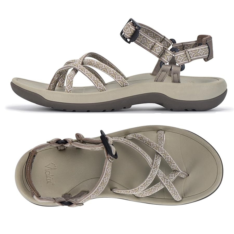 Viakix Women's Walking Sandals showing premium comfort design with arch support for extended walking