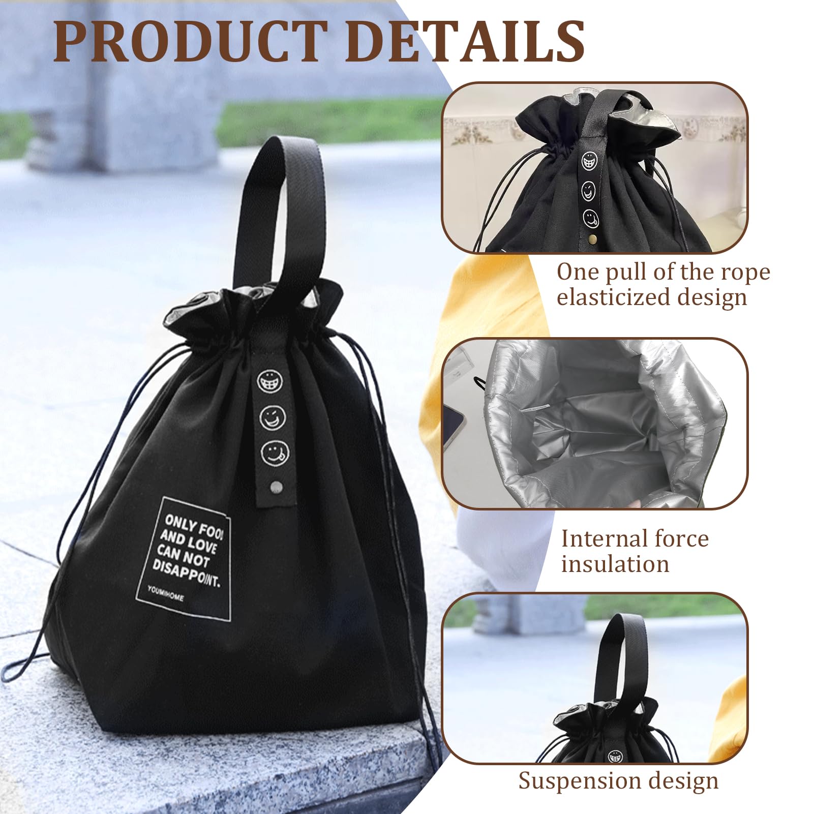 Borsa Termica Porta Pranzo, Borsa Termica Piccola per Ufficio Scuola, Riutilizzabile Borsa Frigo Piccola Pranzo Ufficio, Borsa Frigo Piccola In Tela, Borsa termica Impermeabile e Pieghevole - Nero
