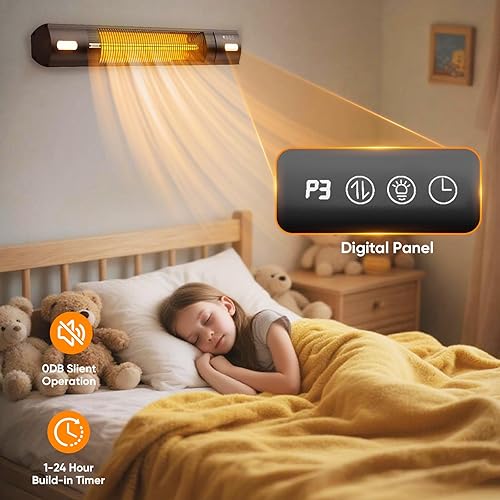 Miniatura 4 de YESERLl - Calentador eléctrico de patio con luz LED, calentamiento rápido para exteriores de 1500 W con 3 ajustes de potencia, calentador infrarrojo