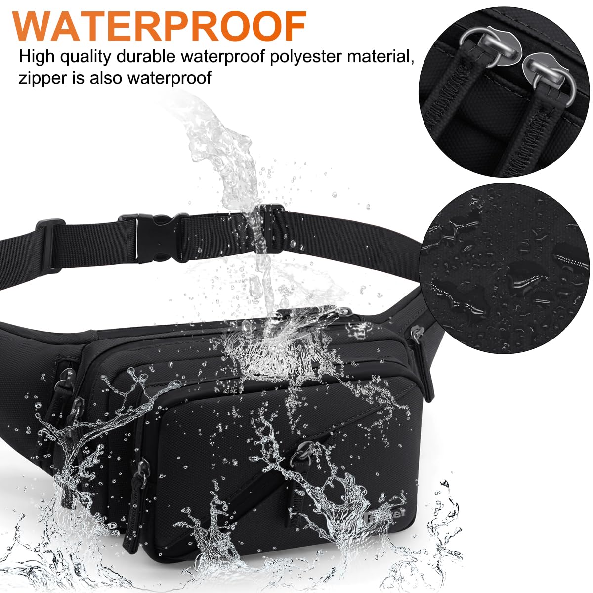 REETEE Bauchtasche Damen und Herren Wasserabweisende Gürteltasche mit Flaschenhalter, Mehrere Fächer Hüfttasche Sport für Reise Wandern Hundetraining Outdoor-Aktivitäten (schwarz)