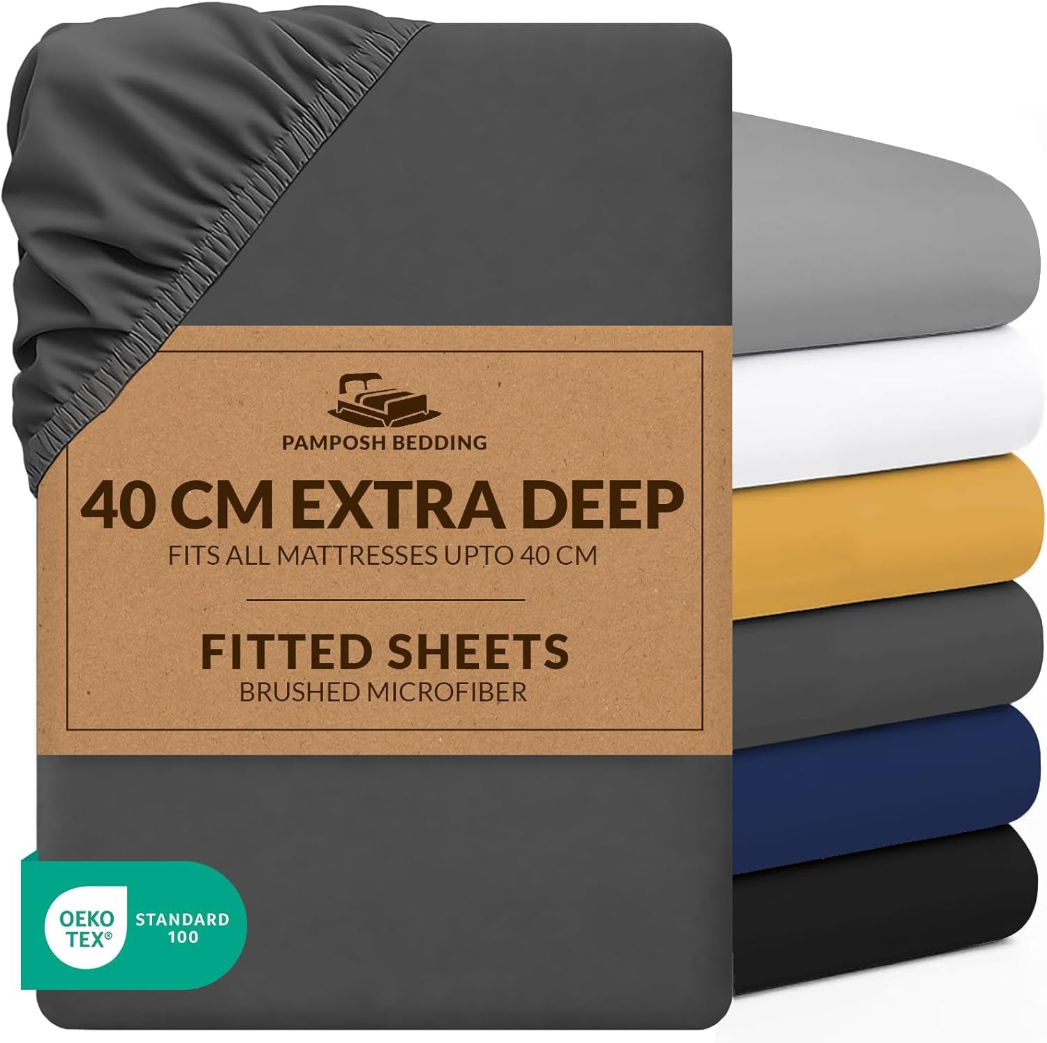 Pamposh Fitted Sheet 160 x 200 cm, Extra Deep Pocket 40 cm (16 Inches), Durable Elastic Bed Sheet - Premium Brushed Microfibre Fitted Sheet - Ultra Soft, Hypoallergenic, Colourfast