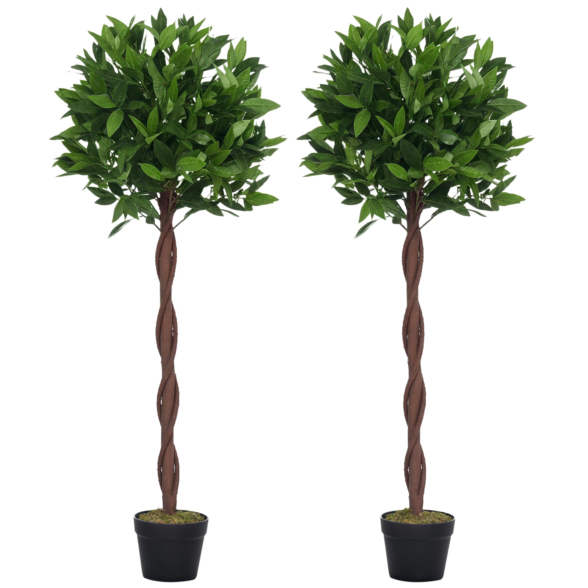 Outsunny Lot de 2 Lauriers Artificiels Topiaires 1,20H m - Noir Vert