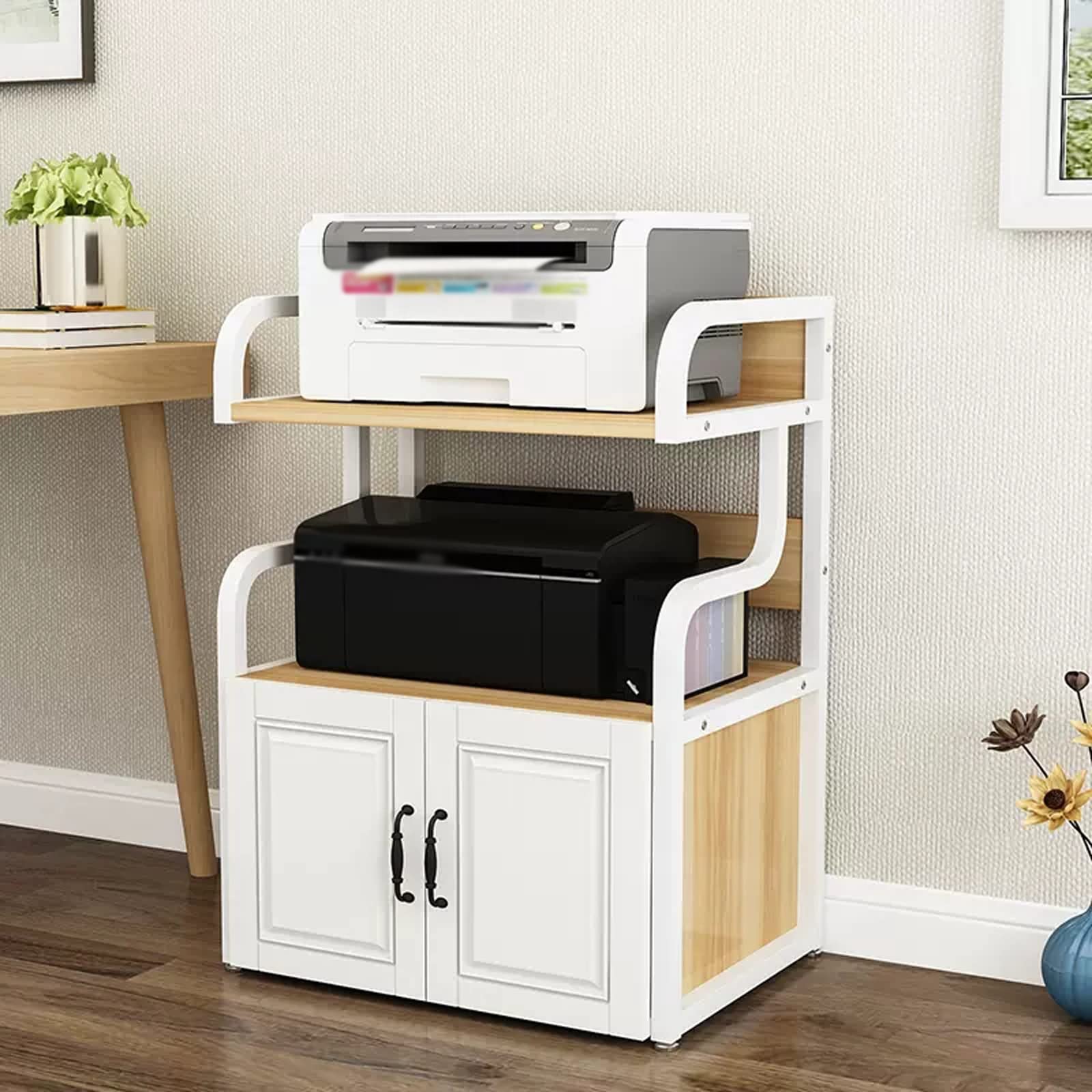 Stampante Piedistallo Supporto for stampante, 21,6 x 15,7 32,2 pollici accanto alla scrivania Tavolo for con ripiano, rack for a 3 livelli for ufficio domestico, bianco