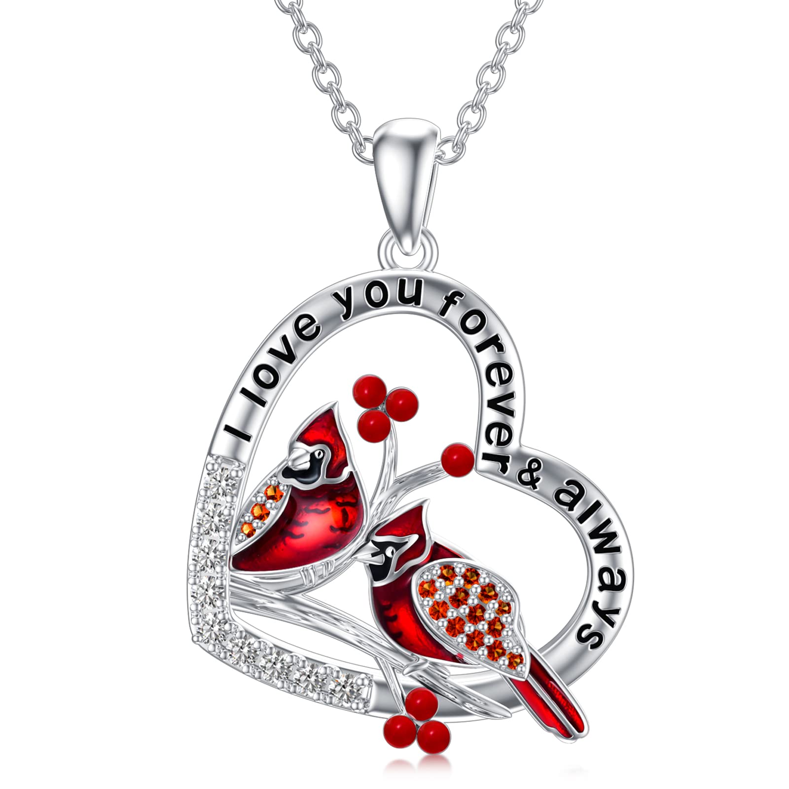 LONAGOLONAGO Red Cardinal Necklace, Cardinal Pendant Necklace with Cubic Zirconia 925 Sterling Silver Gift for Women