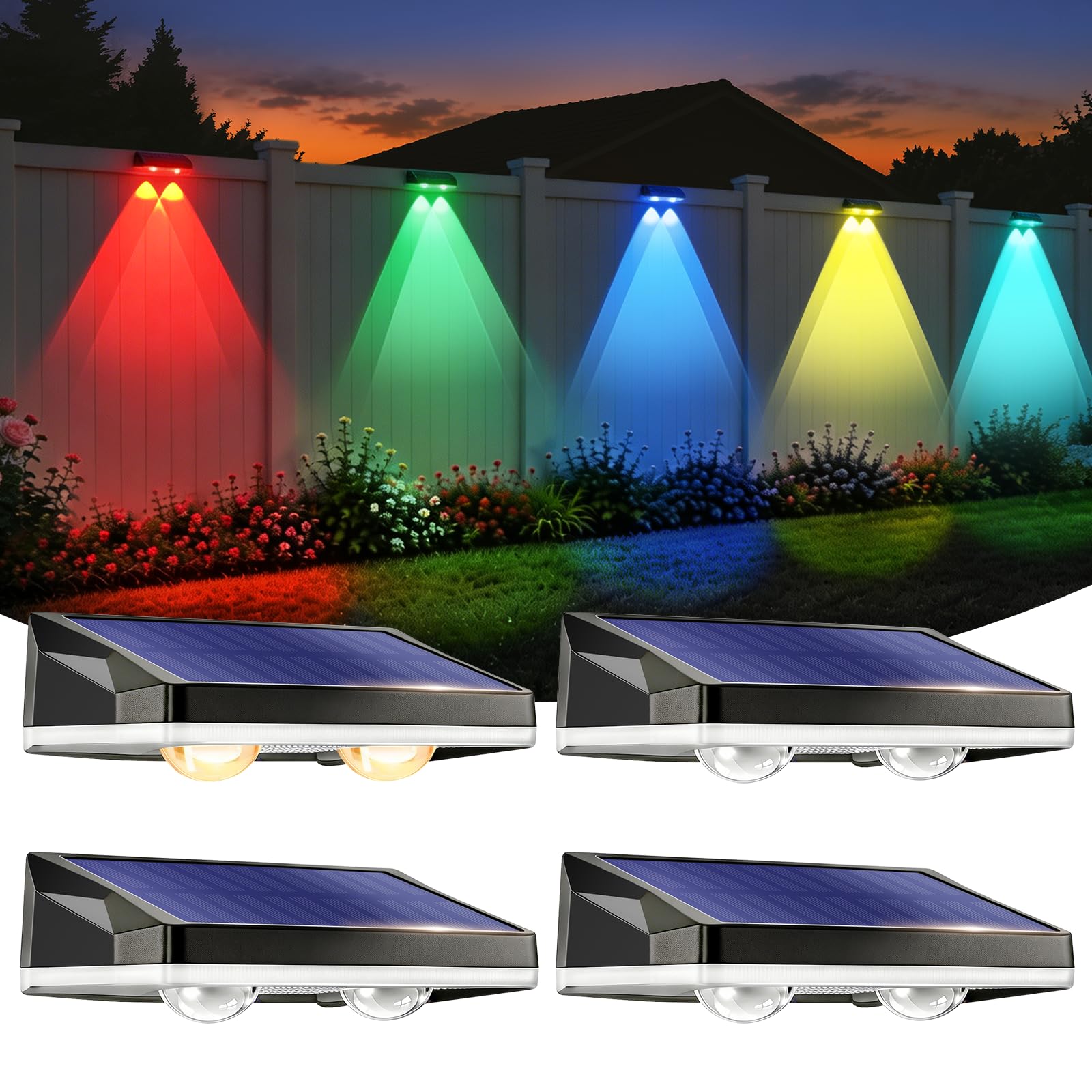 Gachiwar Solar Fence Lights Outdoor 11 Colors & 2 Changing Modes, Fence Lights Solar Powered Waterproof IP65, LED Deck Lighting 20 Hours of Runtime for Garden, Patio, Deck, Pool, Wall (4PCS)
