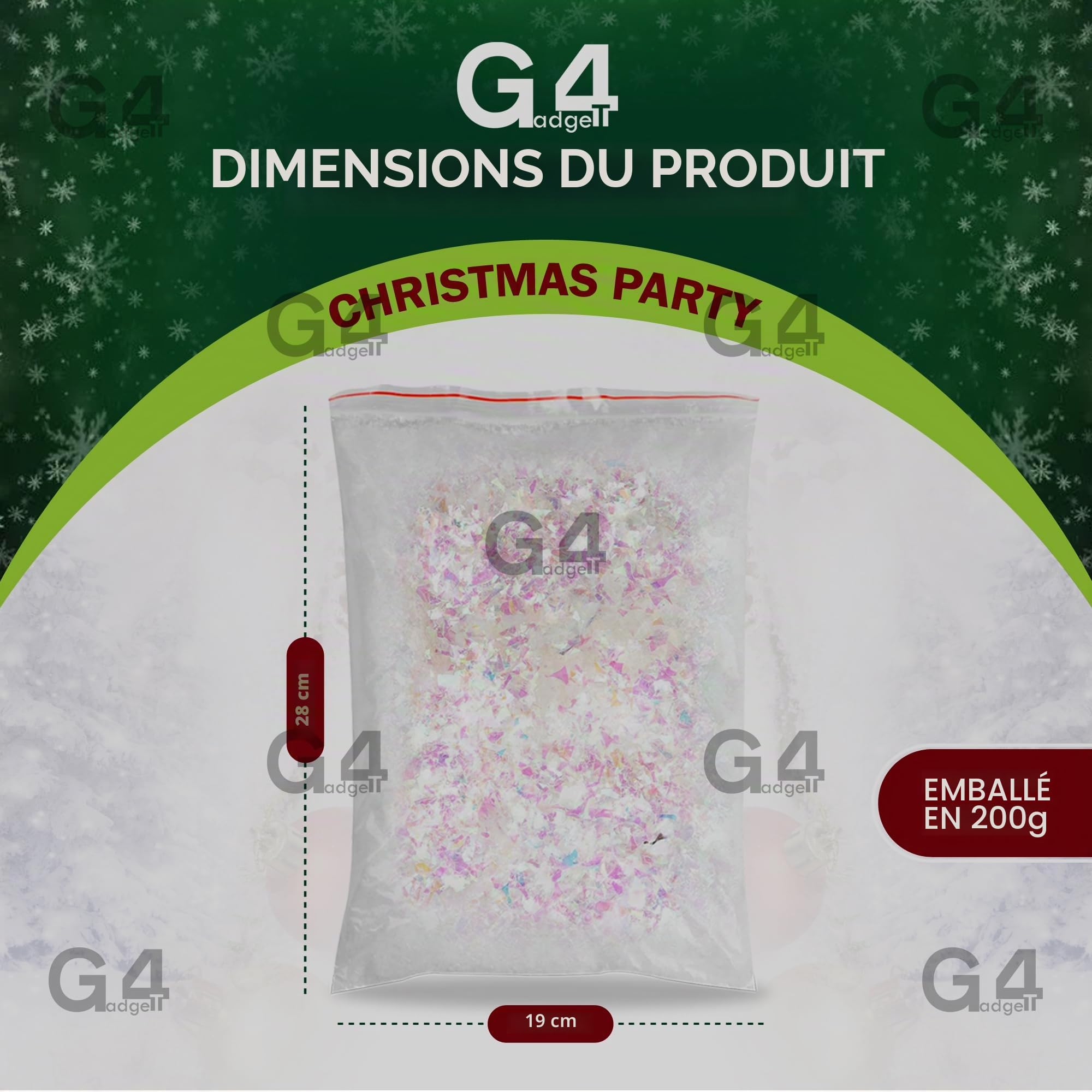 G4GADGET Flocons de Neige artificiels irisés pour décoration de fête de Noël (200 g)