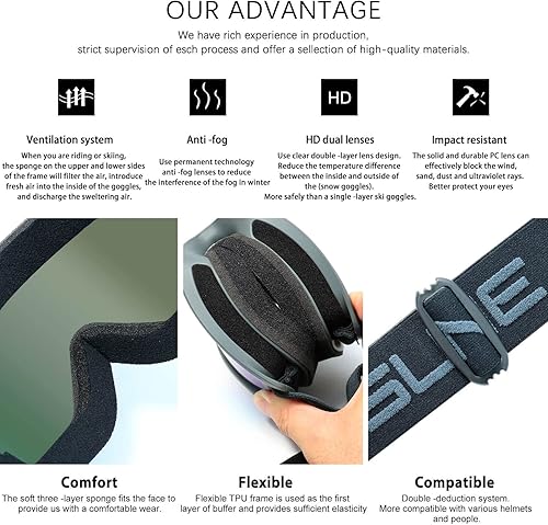 Miniatura 5 de SPOSUNE Gafas de esquí y nieve, resistentes al viento, antivaho, protección UV para hombres y mujeres, motocross, motocicleta, ATV, todoterreno, OTG